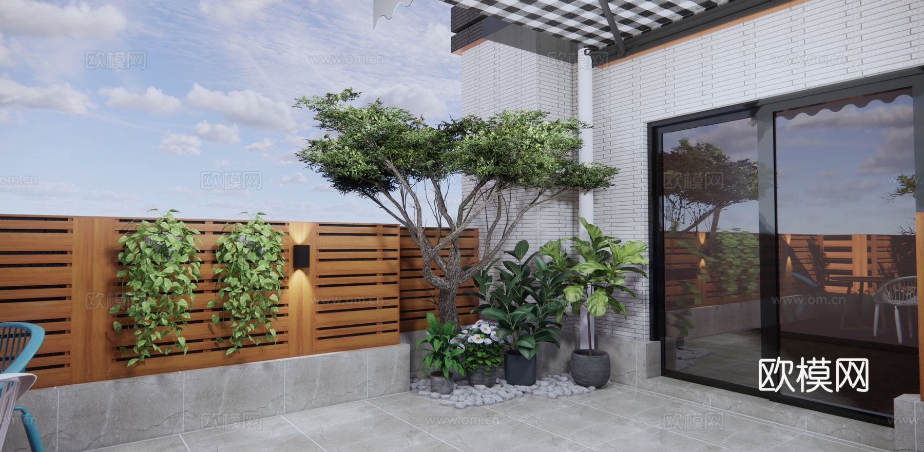 现代屋顶花园su模型下载