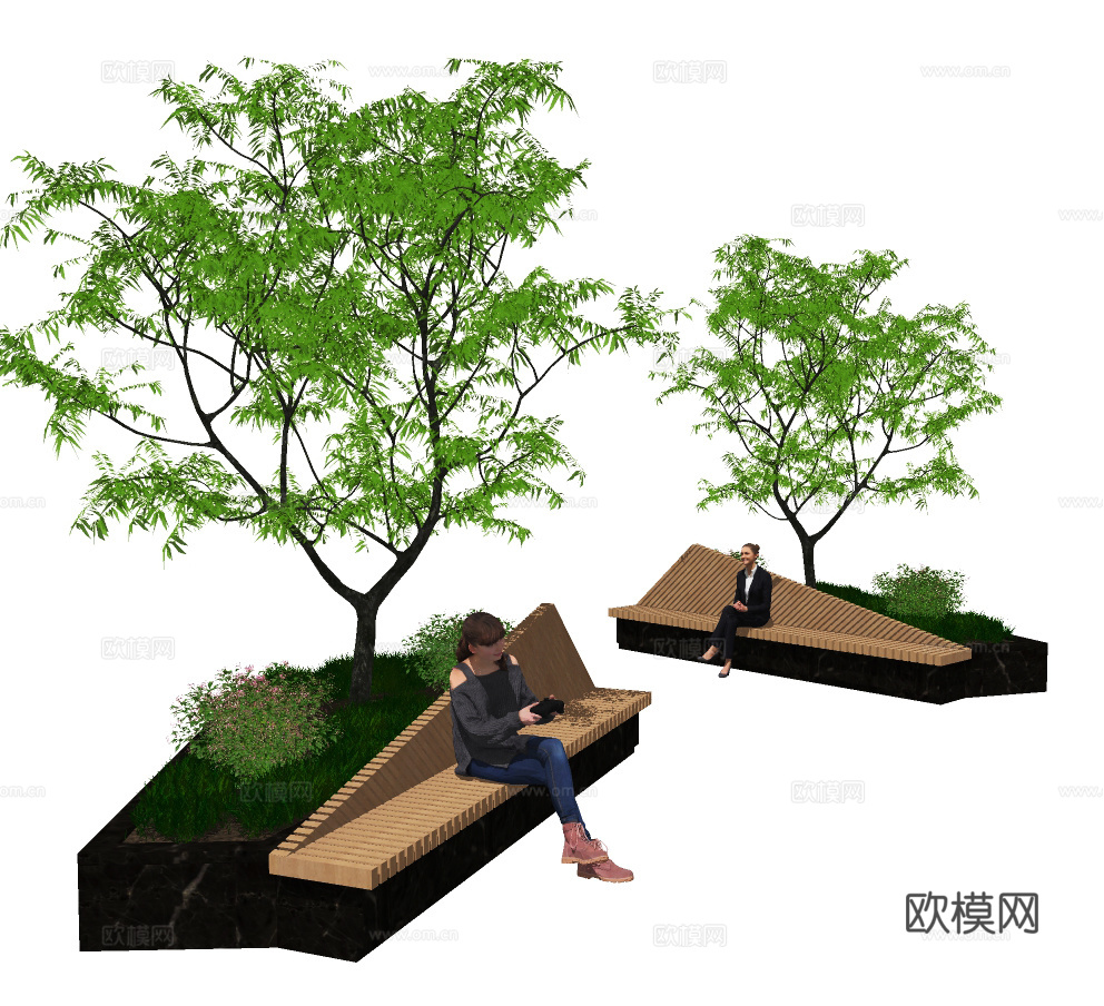 现代树池公用椅su模型下载