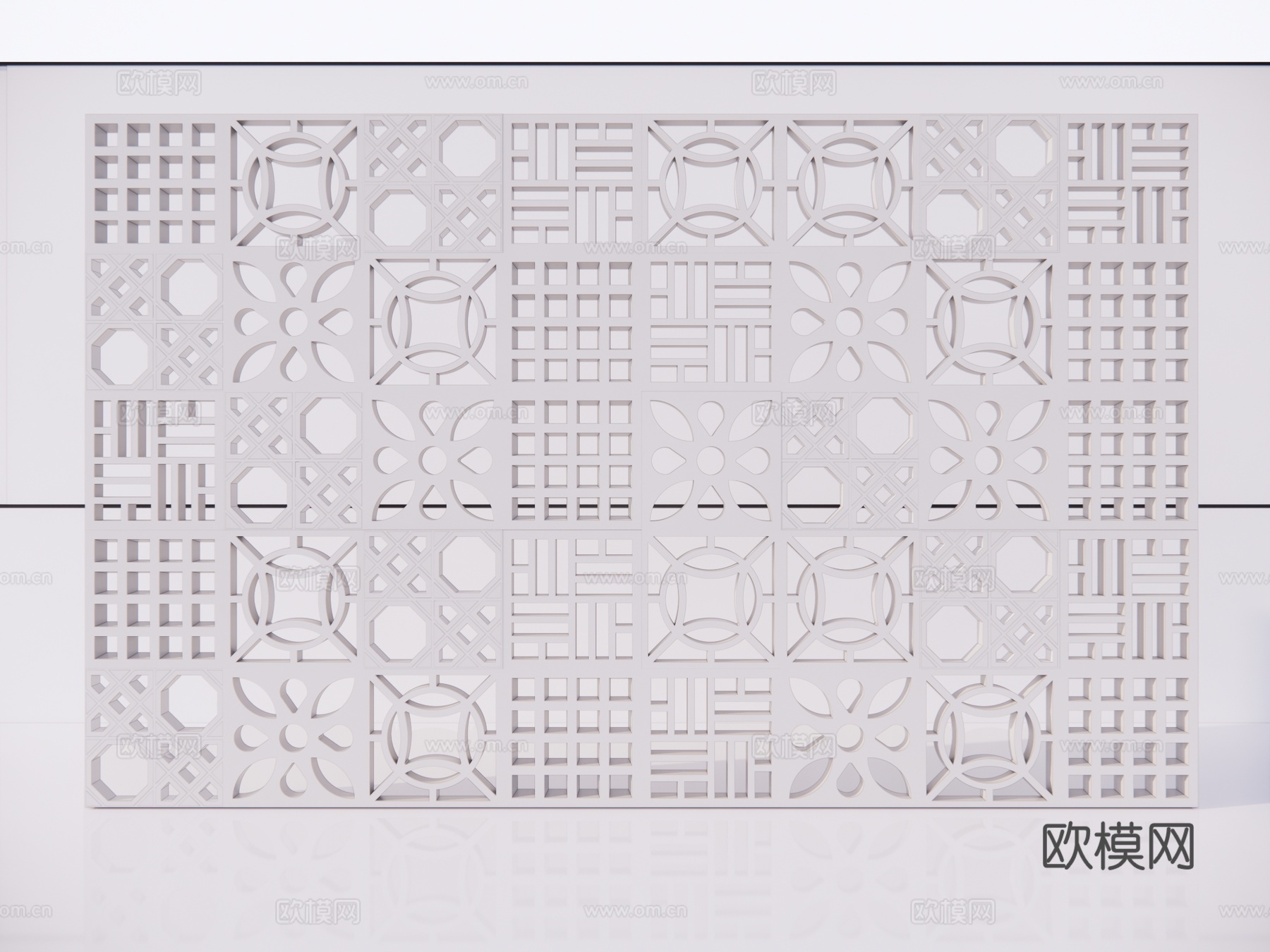 现代水泥砖 镂空隔断su模型下载