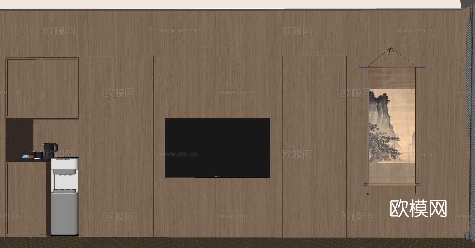 酒店客房背景墙 酒店客房 客房墙布 酒店客房木饰面 硬包墙su模型