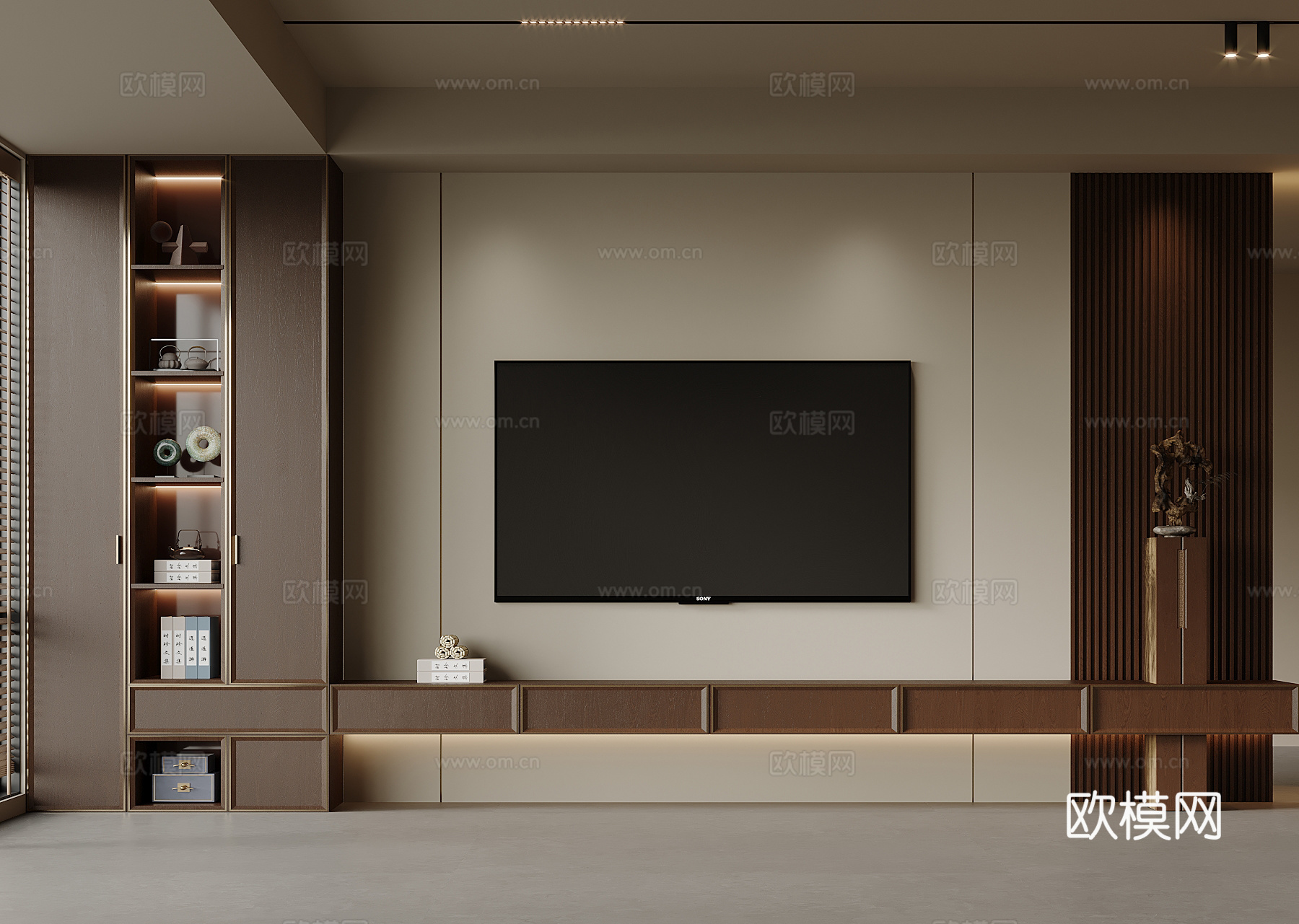 中古风电视背景墙su模型