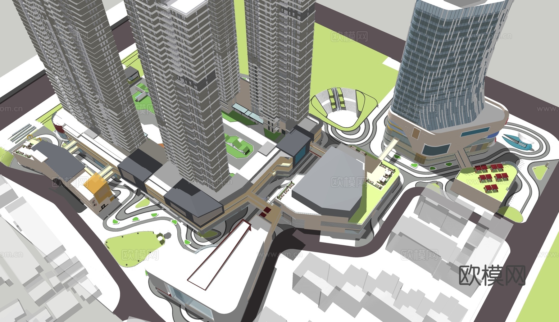 现代商住楼建筑外观su模型下载