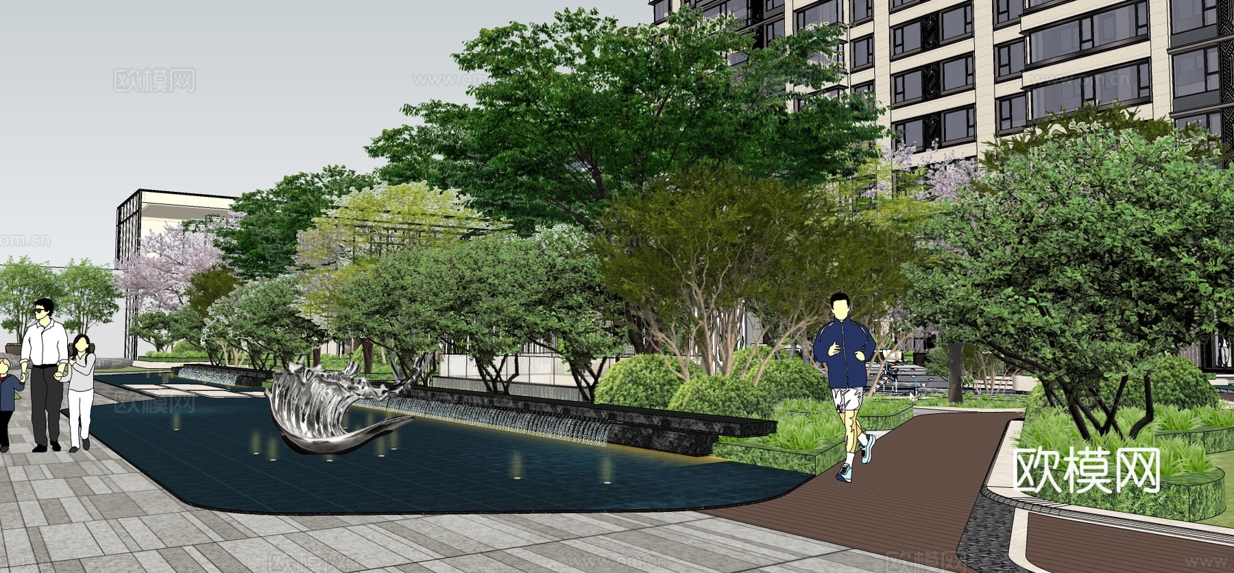 新中式住宅小区外观su模型下载