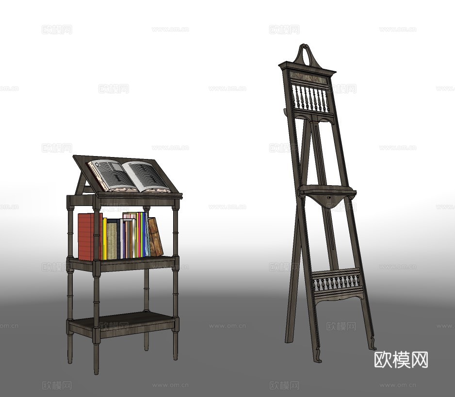 现代书柜装饰柜su模型下载