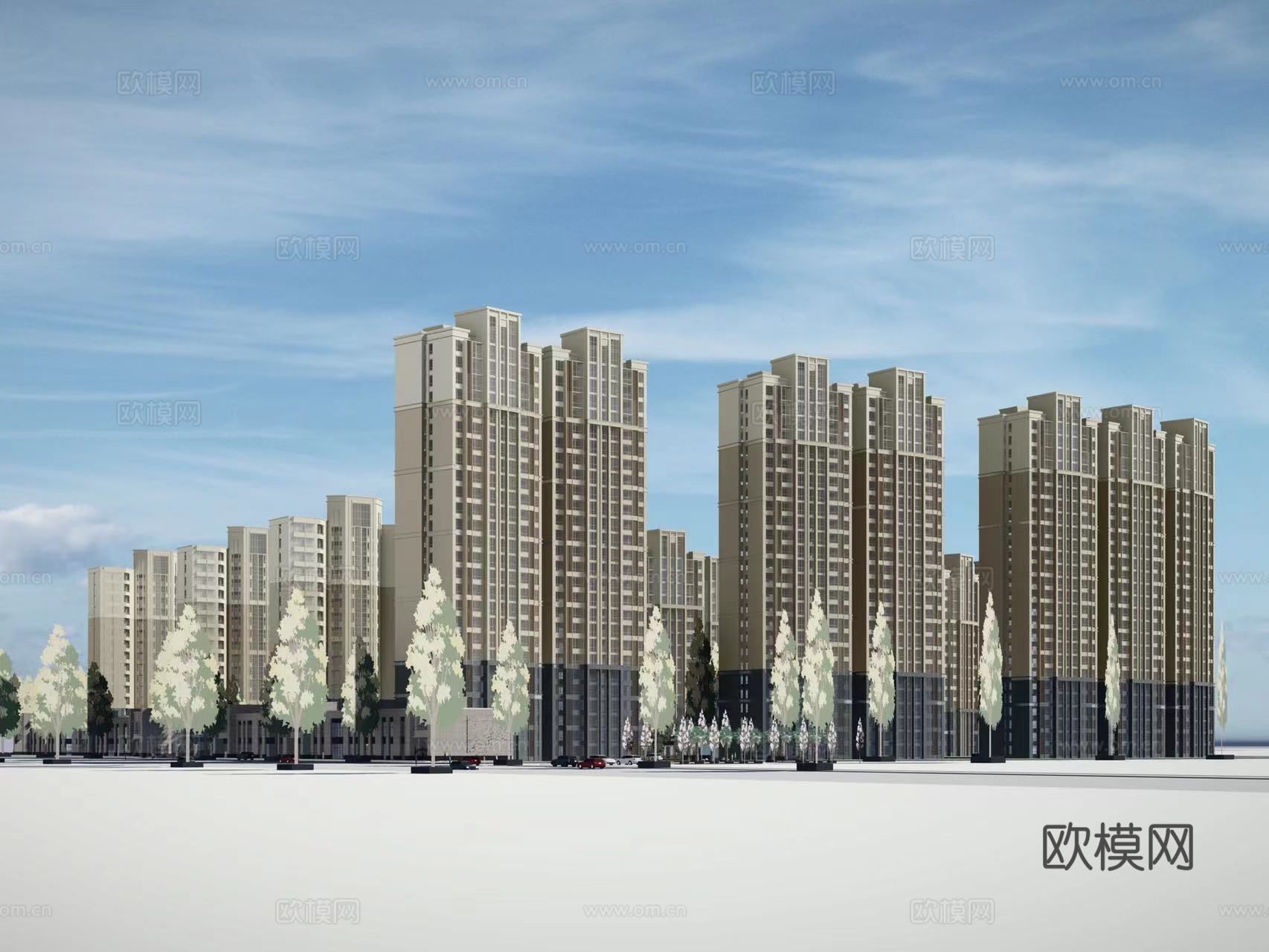 现代住宅楼建筑外观su模型下载