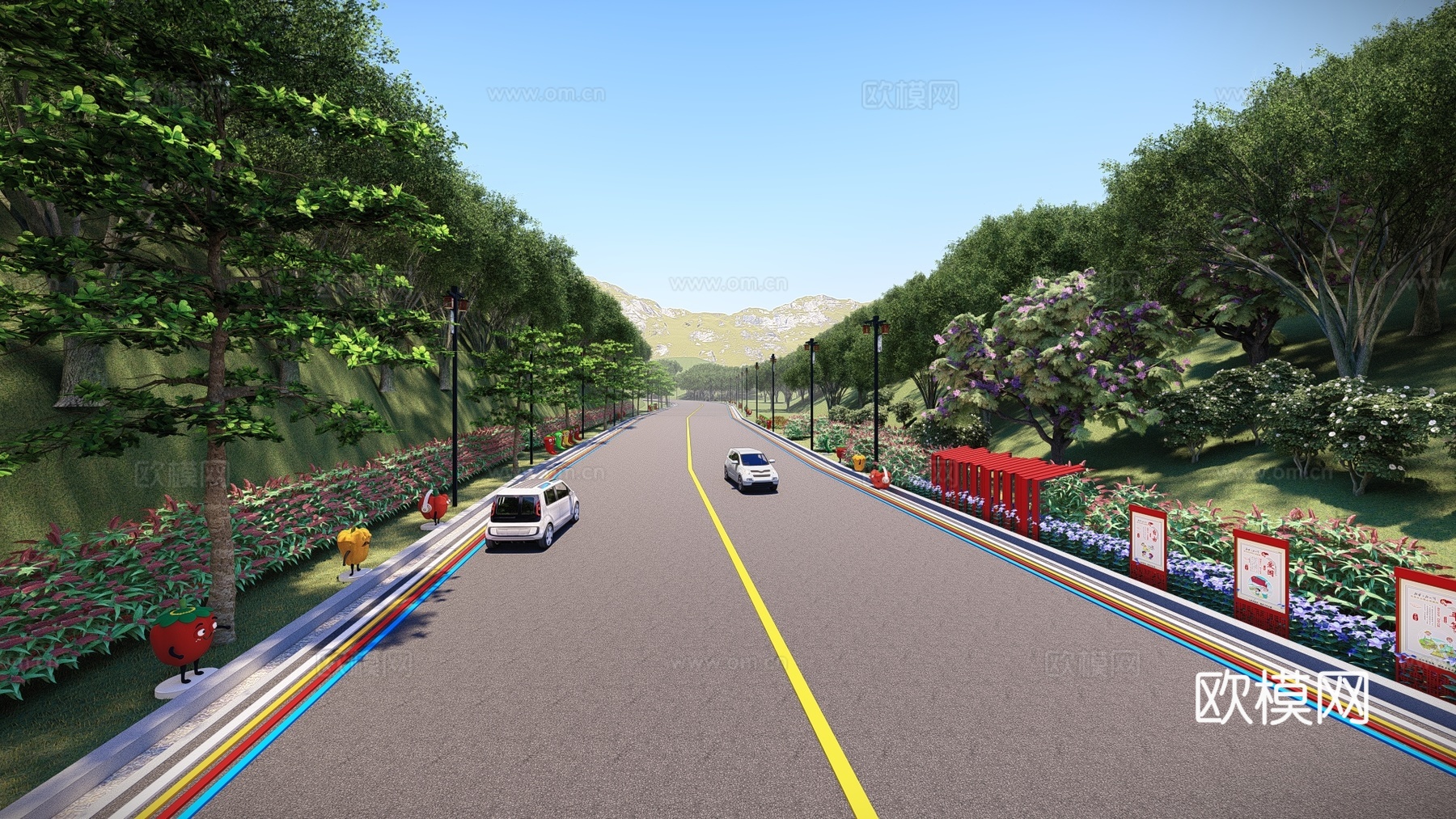 现代道路景观su模型下载