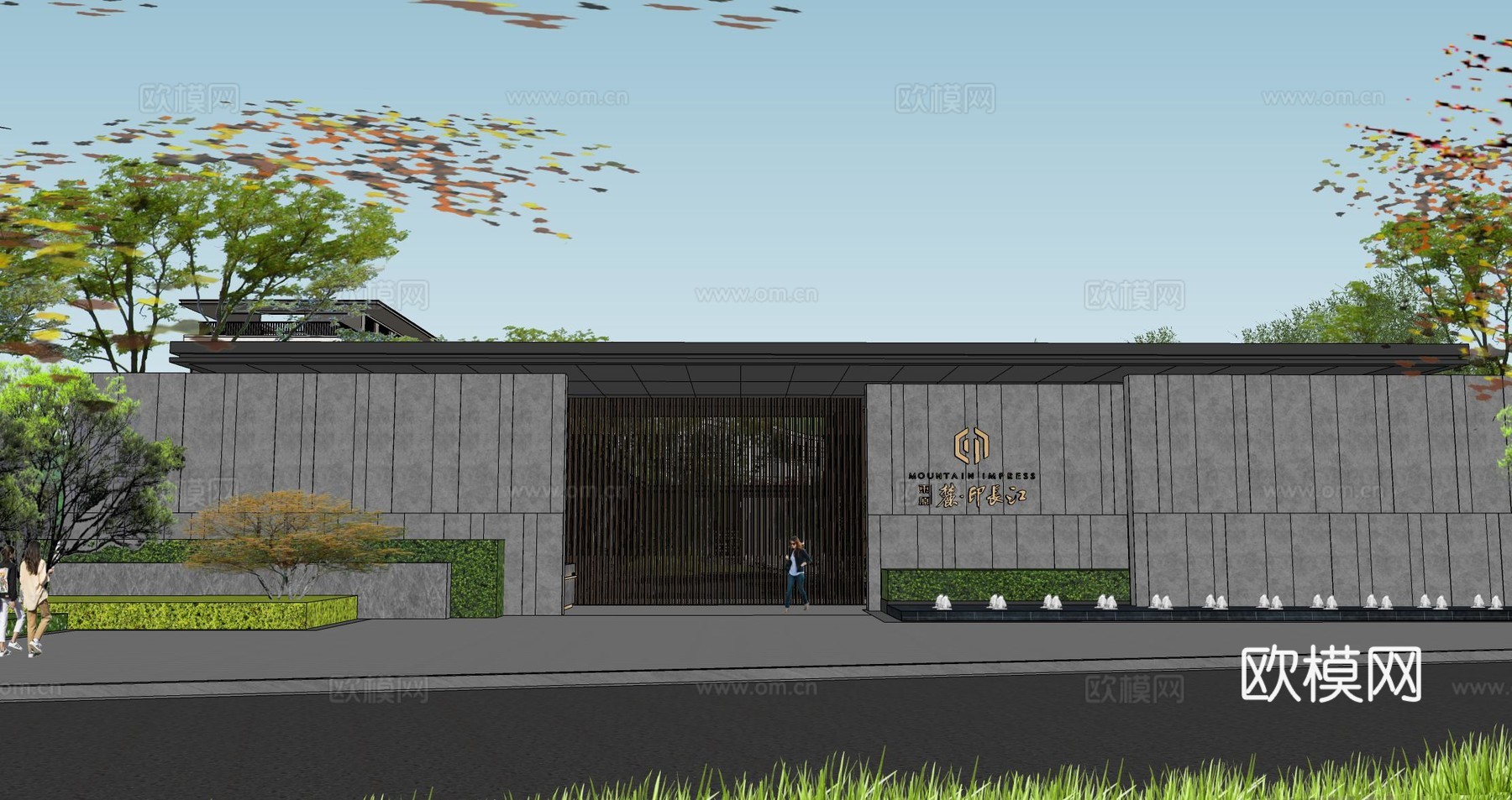 现代展示区 小区门头景观su模型下载