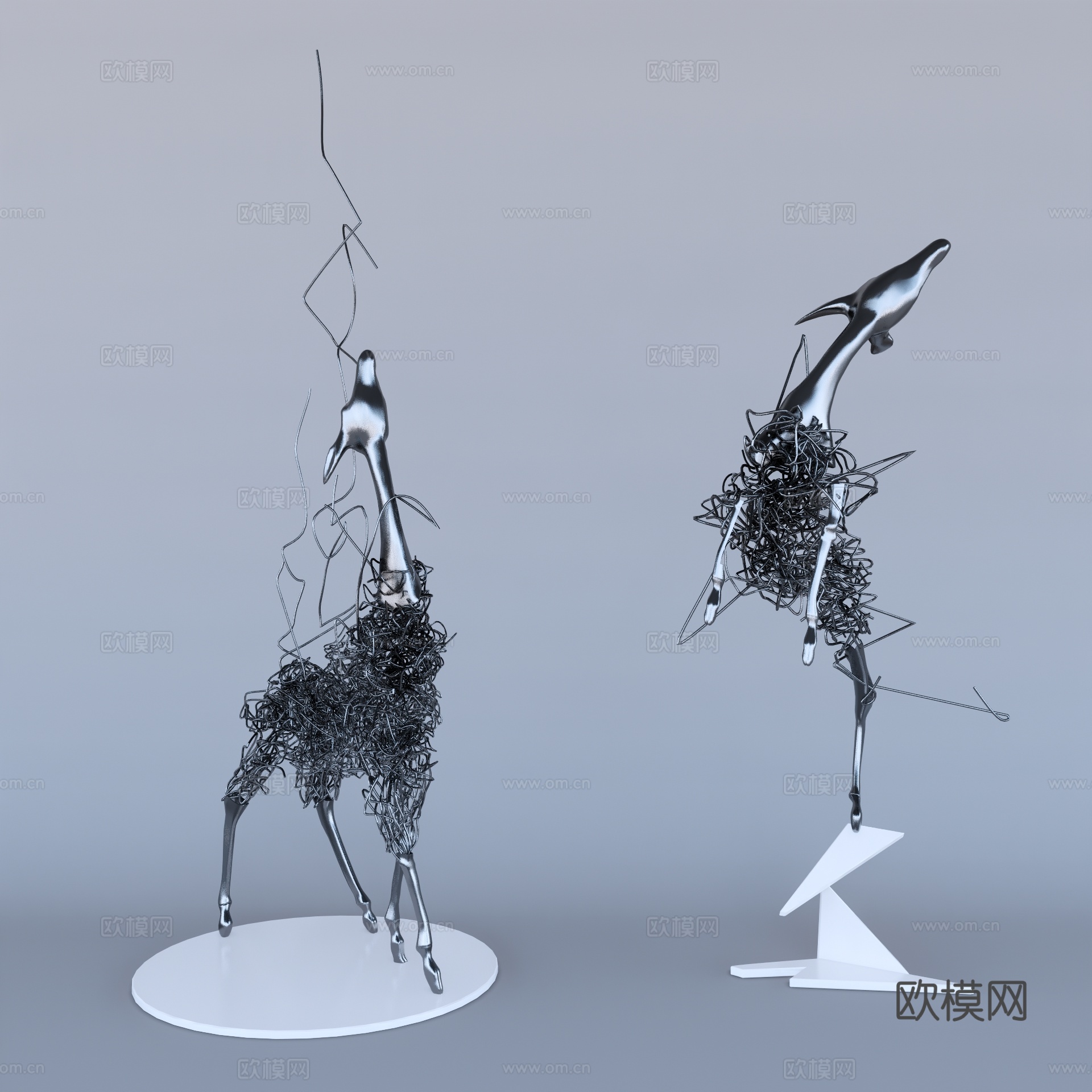 现代铁艺鹿雕塑摆件su模型下载