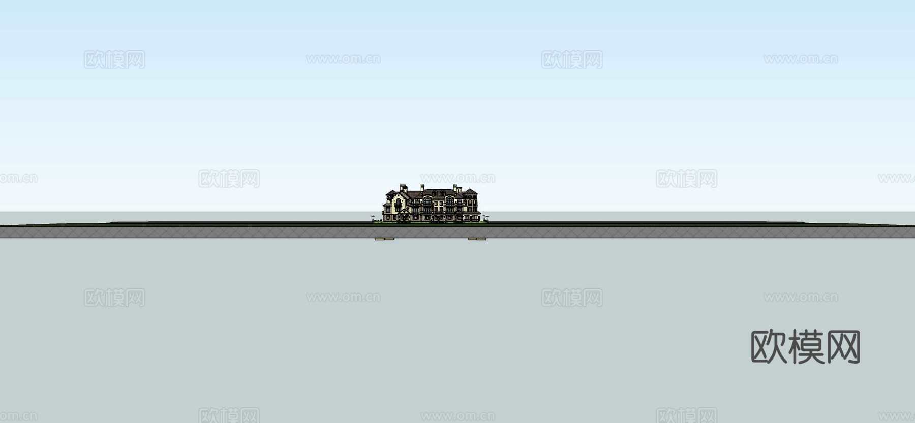 美式五拼别墅su模型下载