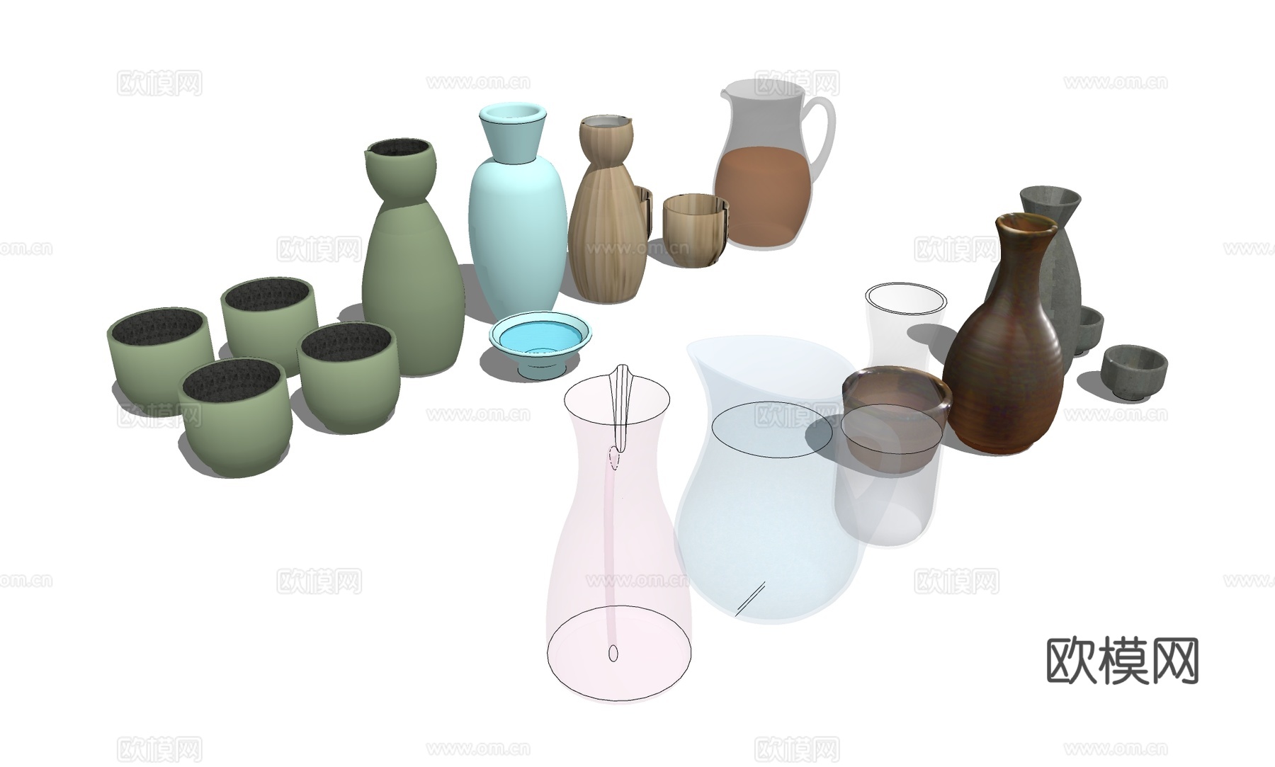 白酒 烧酒杯 分酒器 酒具 酒杯su模型下载