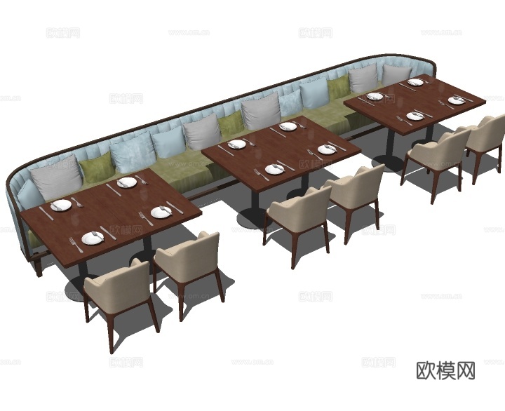 现代卡座餐桌椅su模型下载