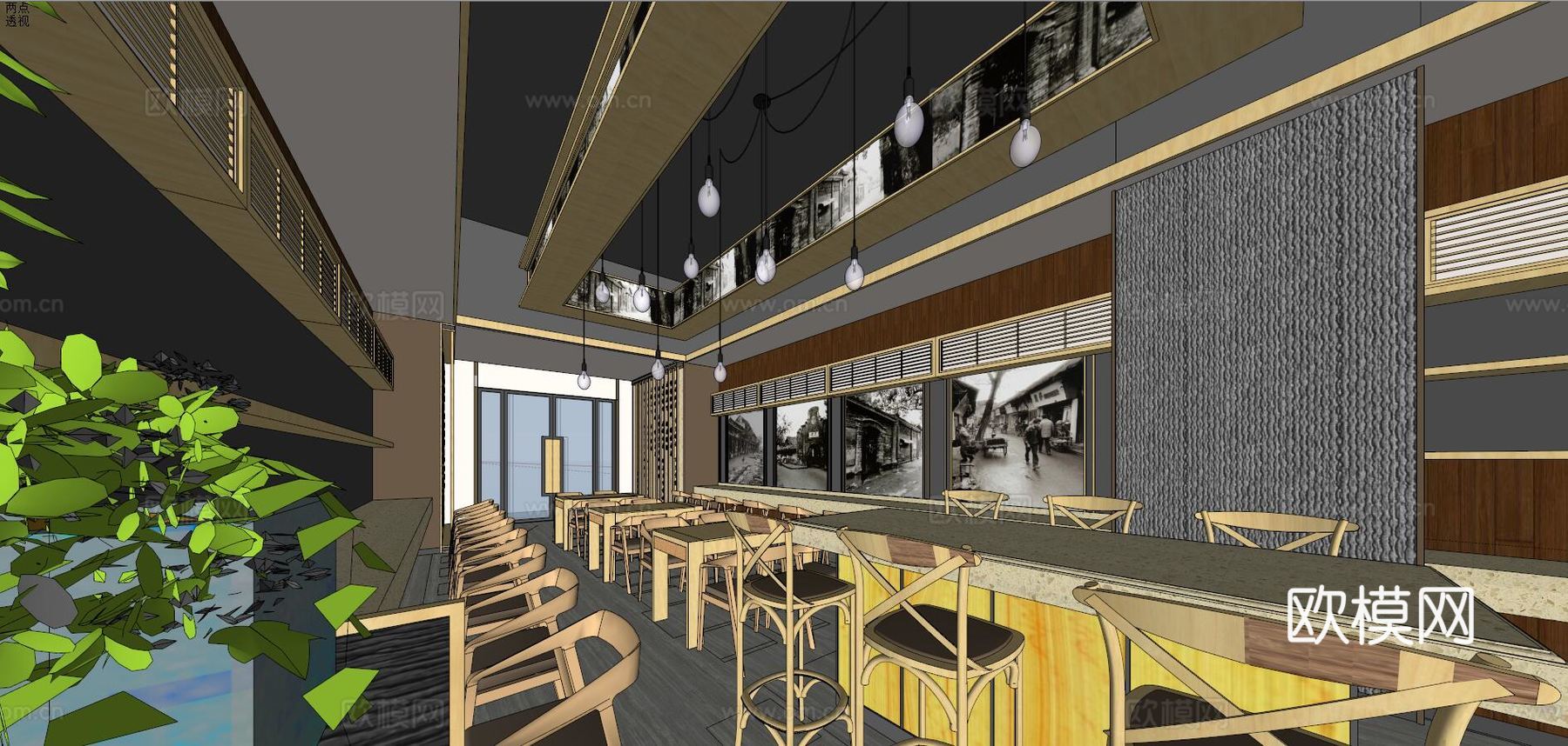 新中式快餐店su模型下载