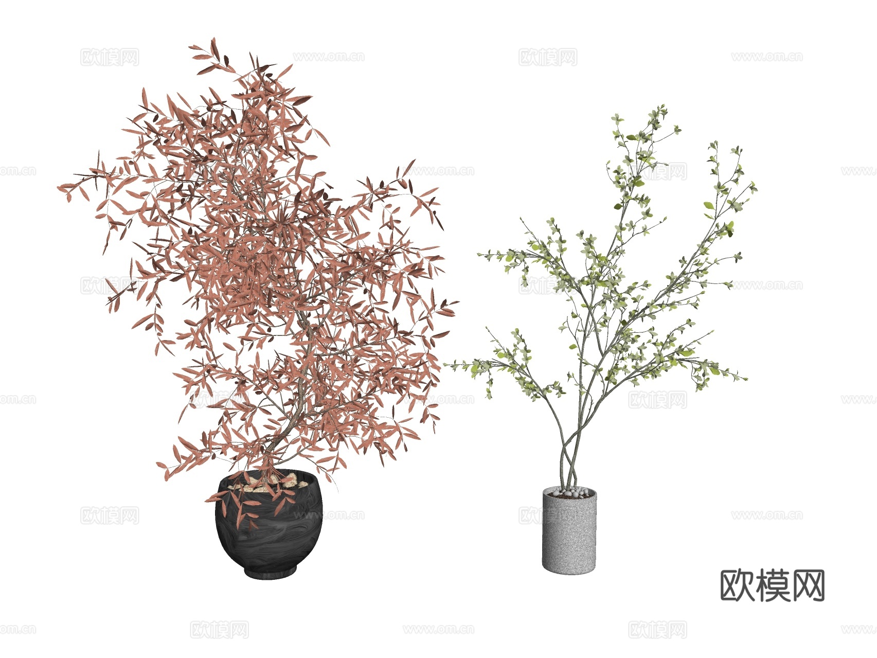 干枝 黄叶 绿植盆栽su模型下载