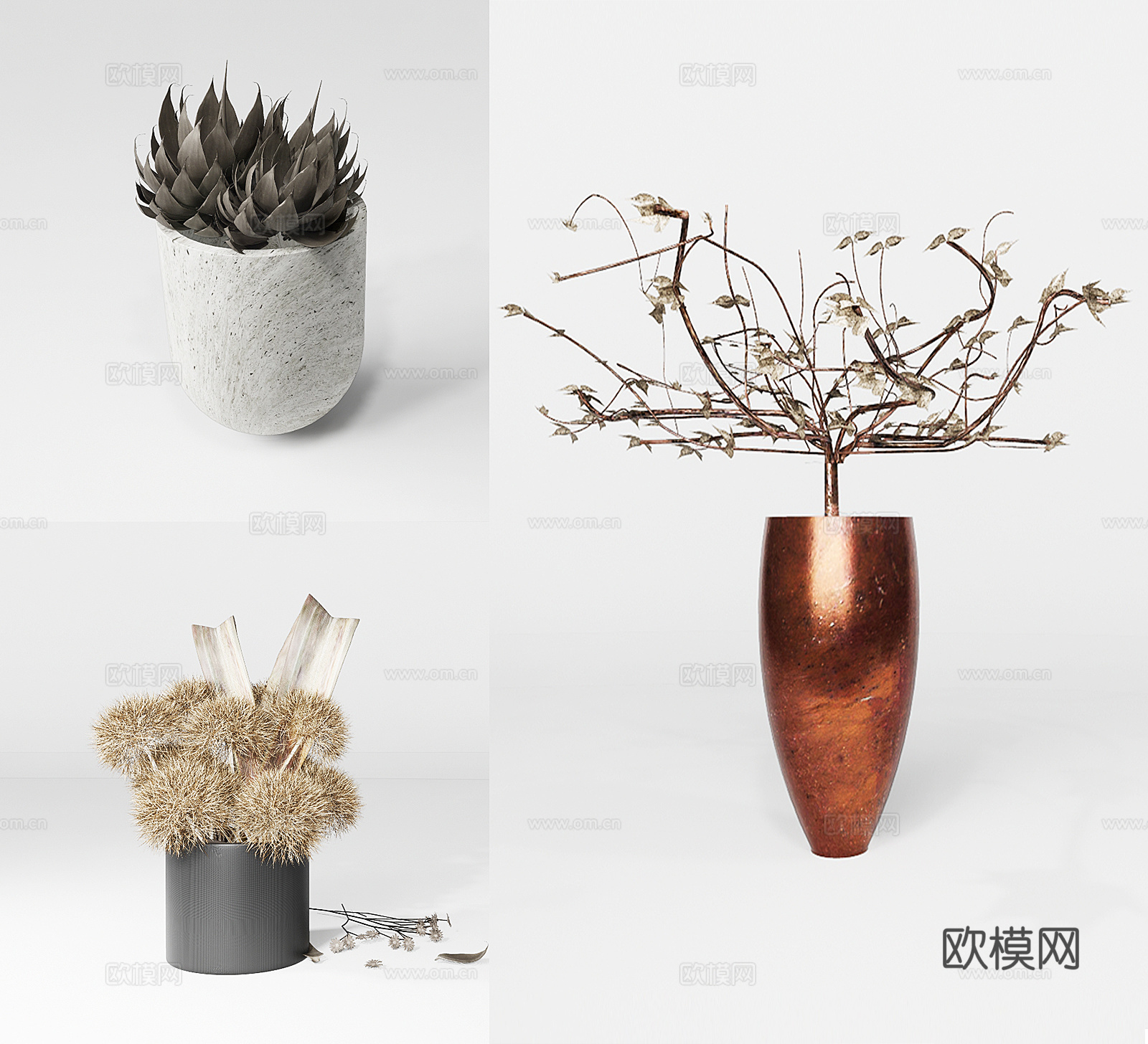 现代绿植多肉盆栽su模型下载