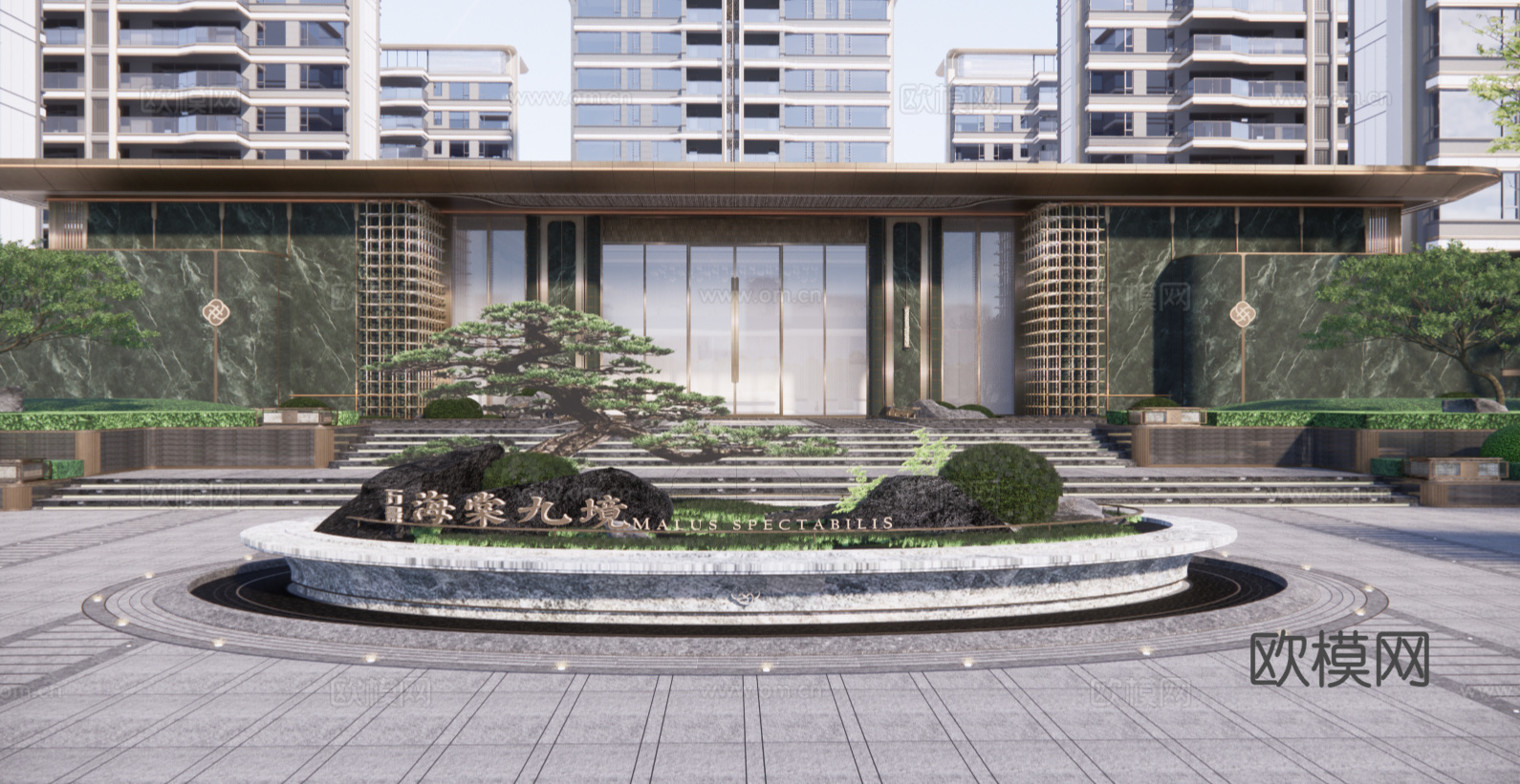 中式九境 示范区入口前场su模型下载