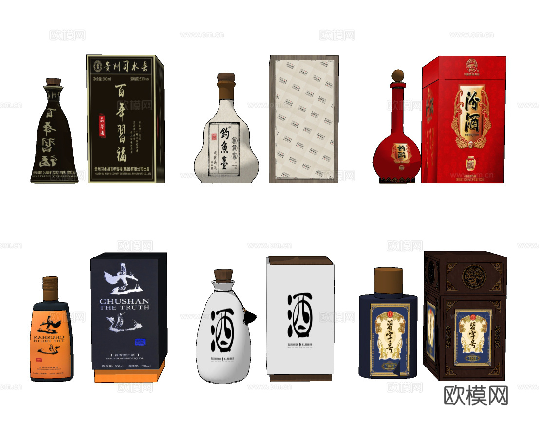 新中式名酒白酒su模型下载