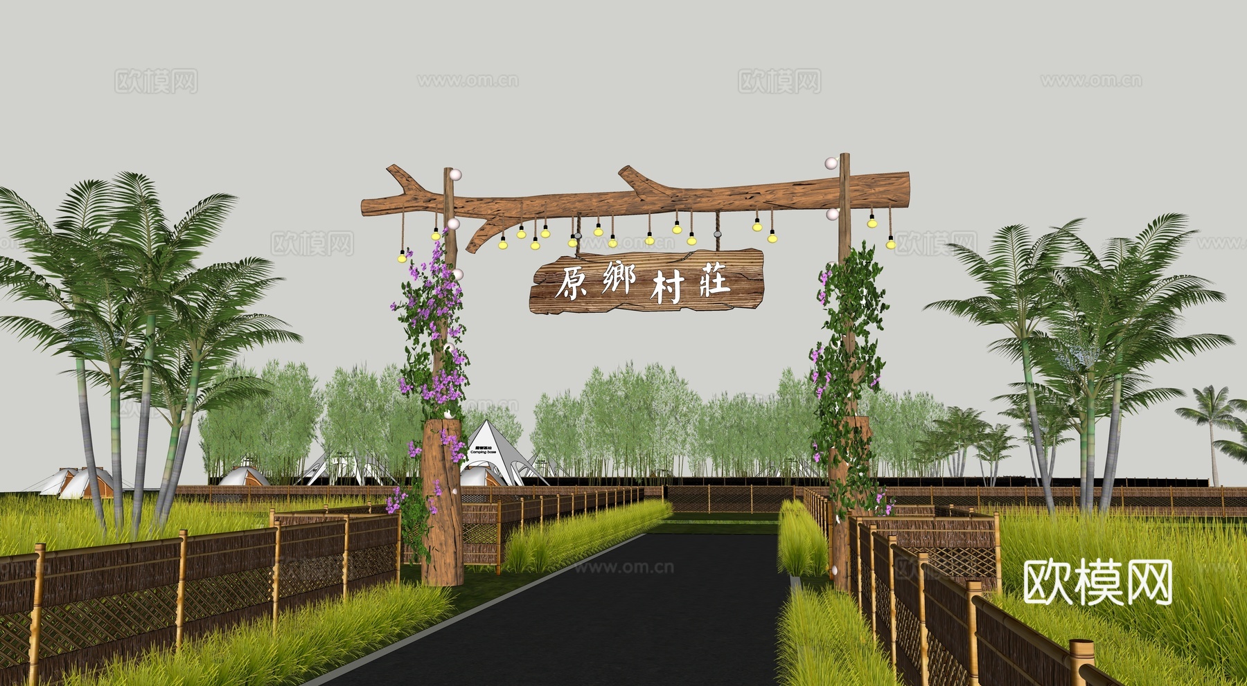 现代入口大门 农场大门su模型下载