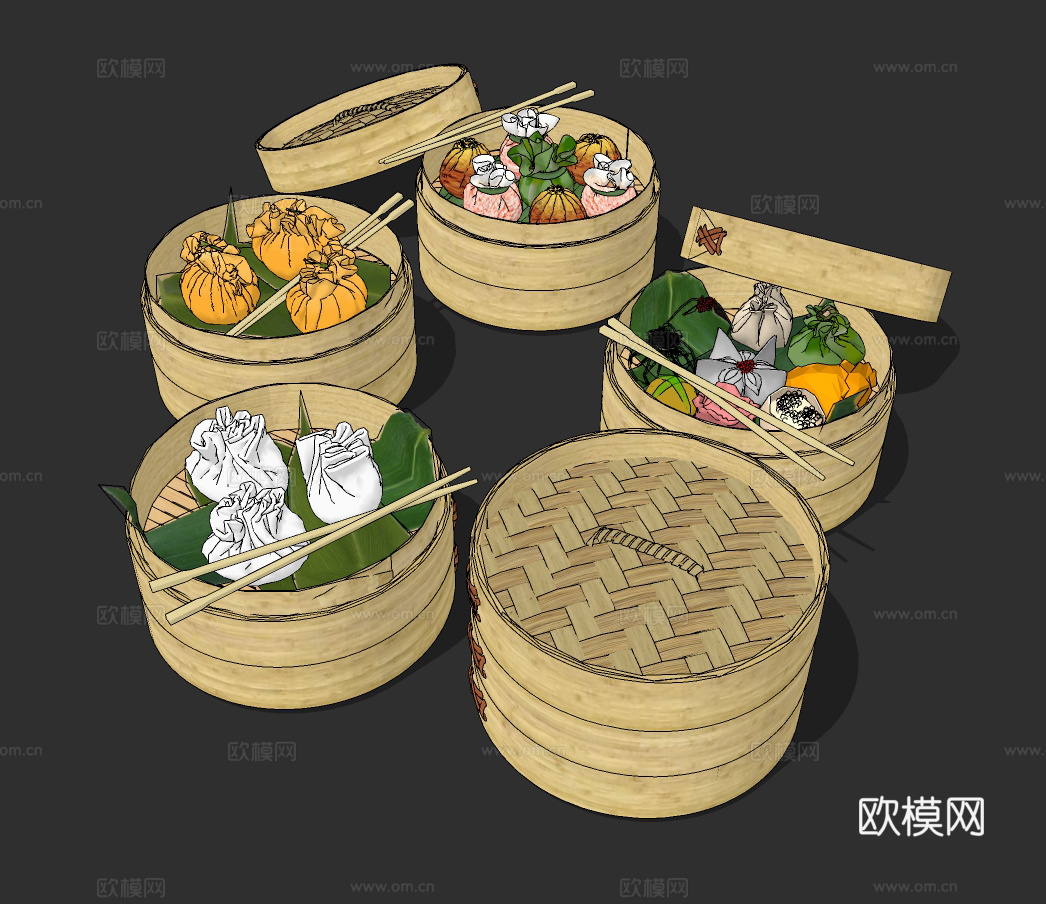 现代蒸屉 小笼包su模型下载下载