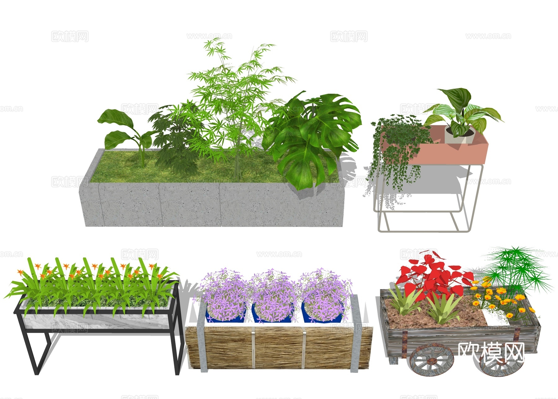 绿植花箱 花钵花架su模型下载