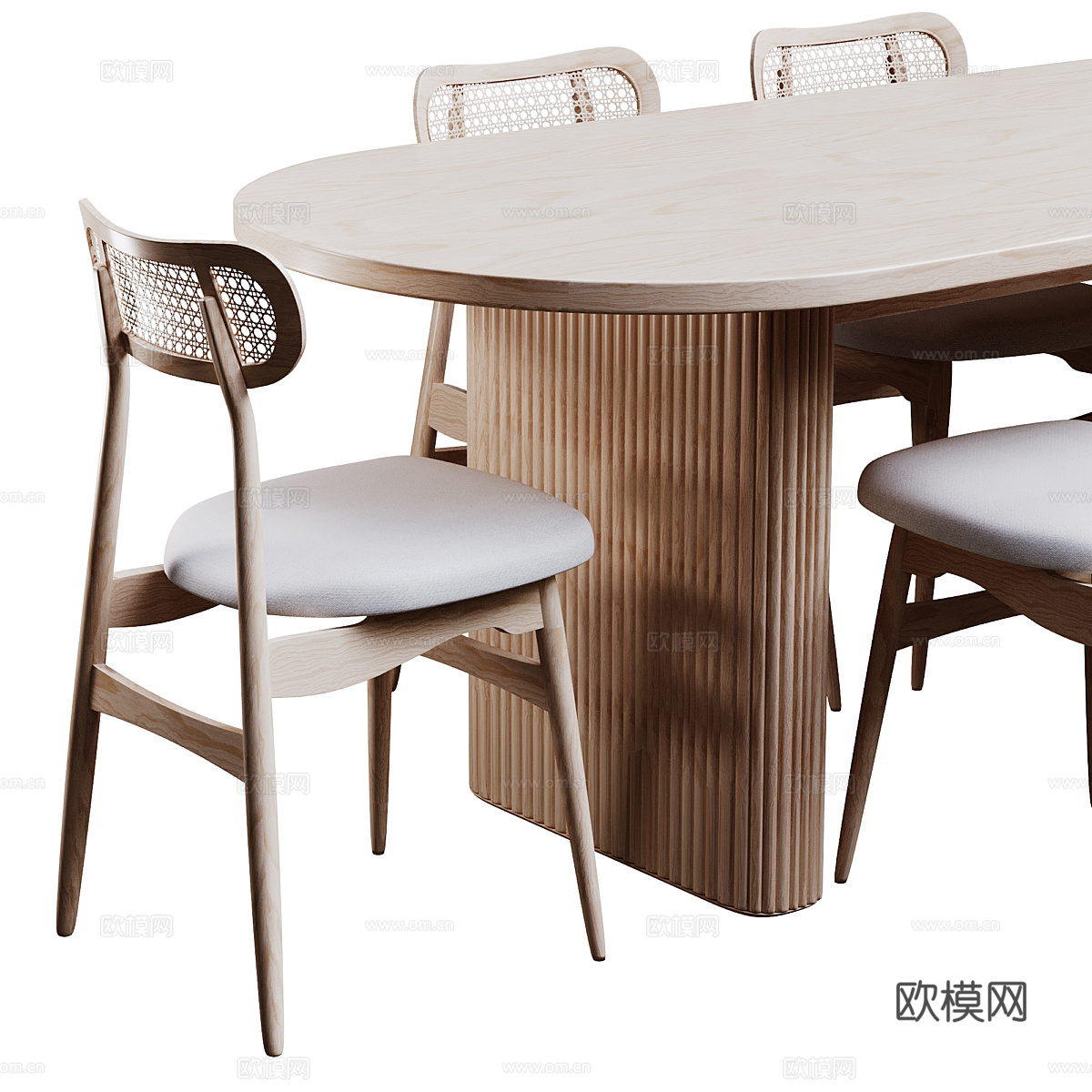 新中式椭圆餐桌椅组合3d模型