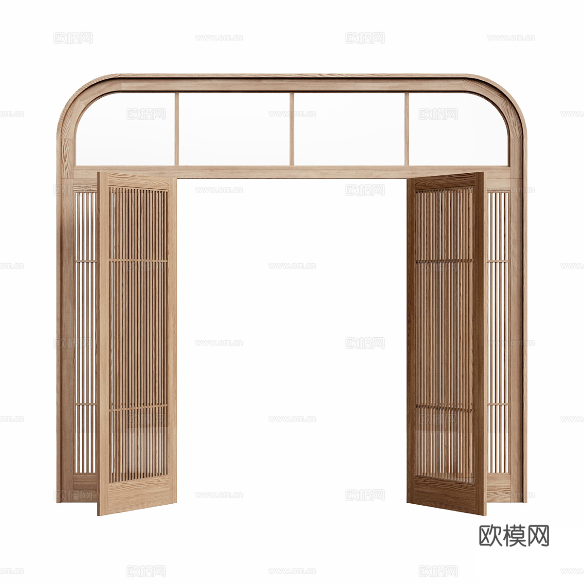 新中式侘寂拱形木质双开门3d模型