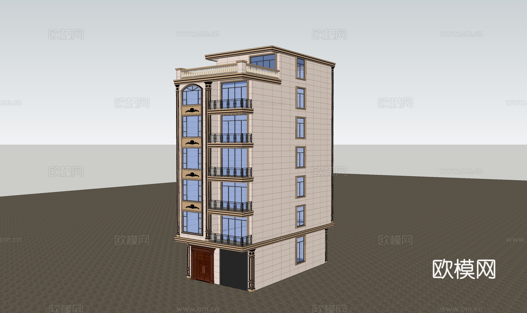 欧式独栋别墅建筑外观su模型下载
