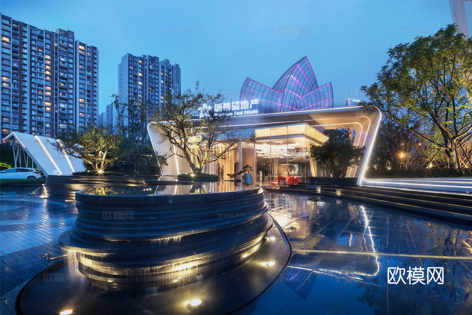 现代示范区售楼处景观su模型下载