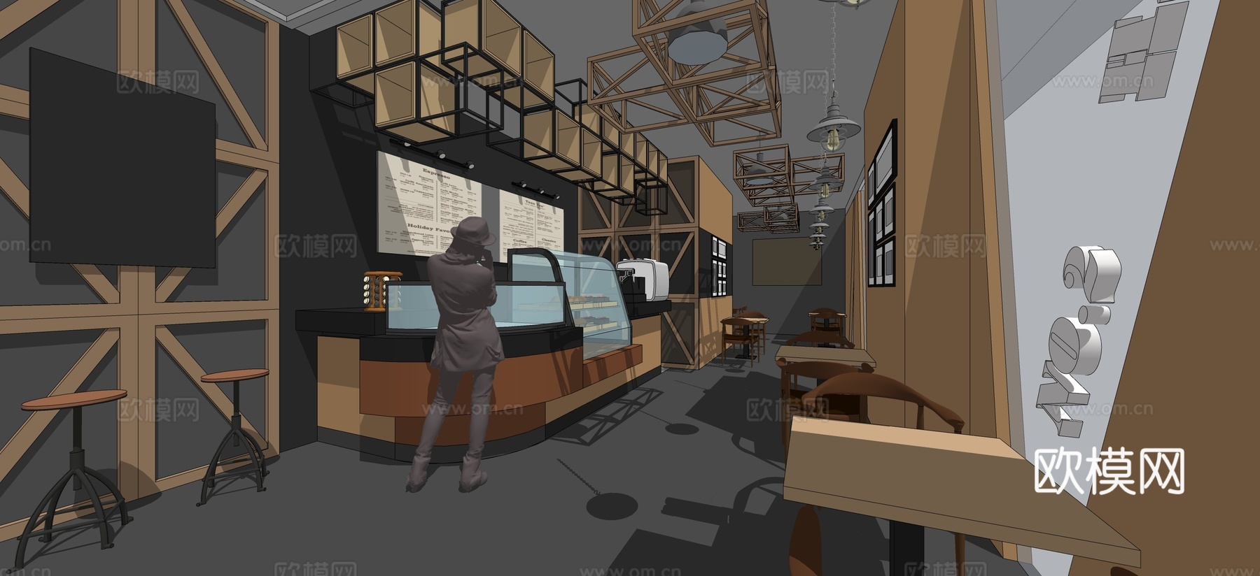 工业风奶茶店su模型下载