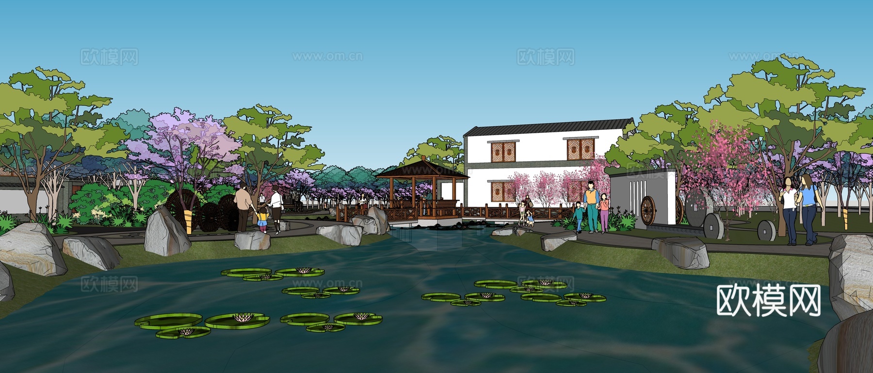 新中式乡村公园景观su模型下载