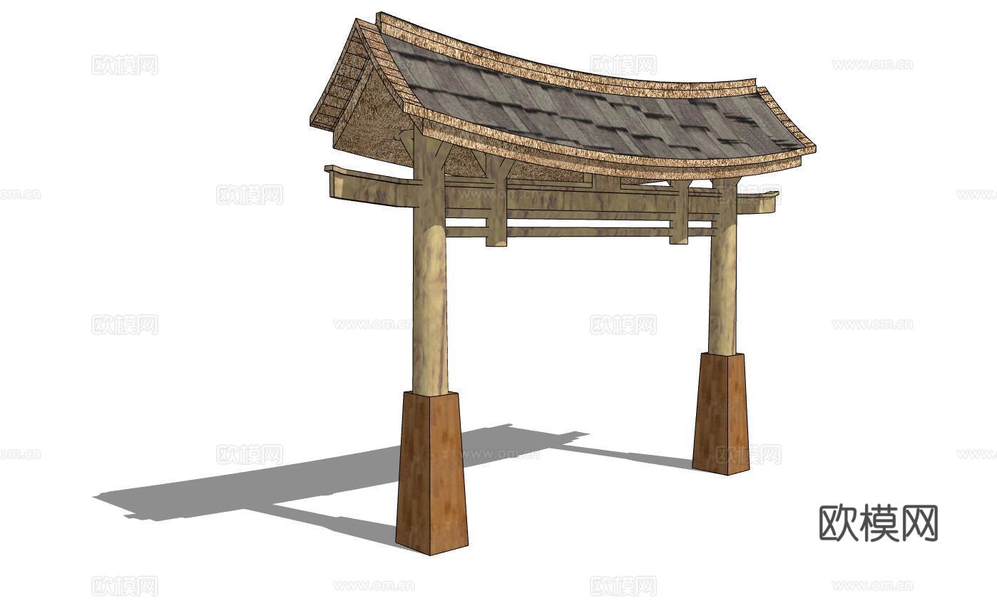 中式景观大门牌坊su模型下载