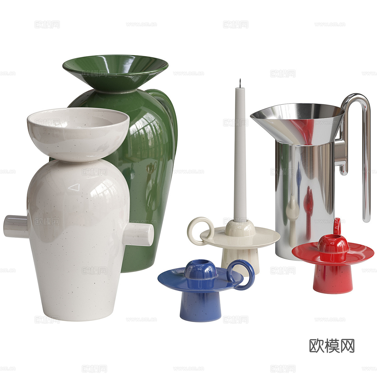 现代陶瓷花瓶 水壶 烛台3d模型