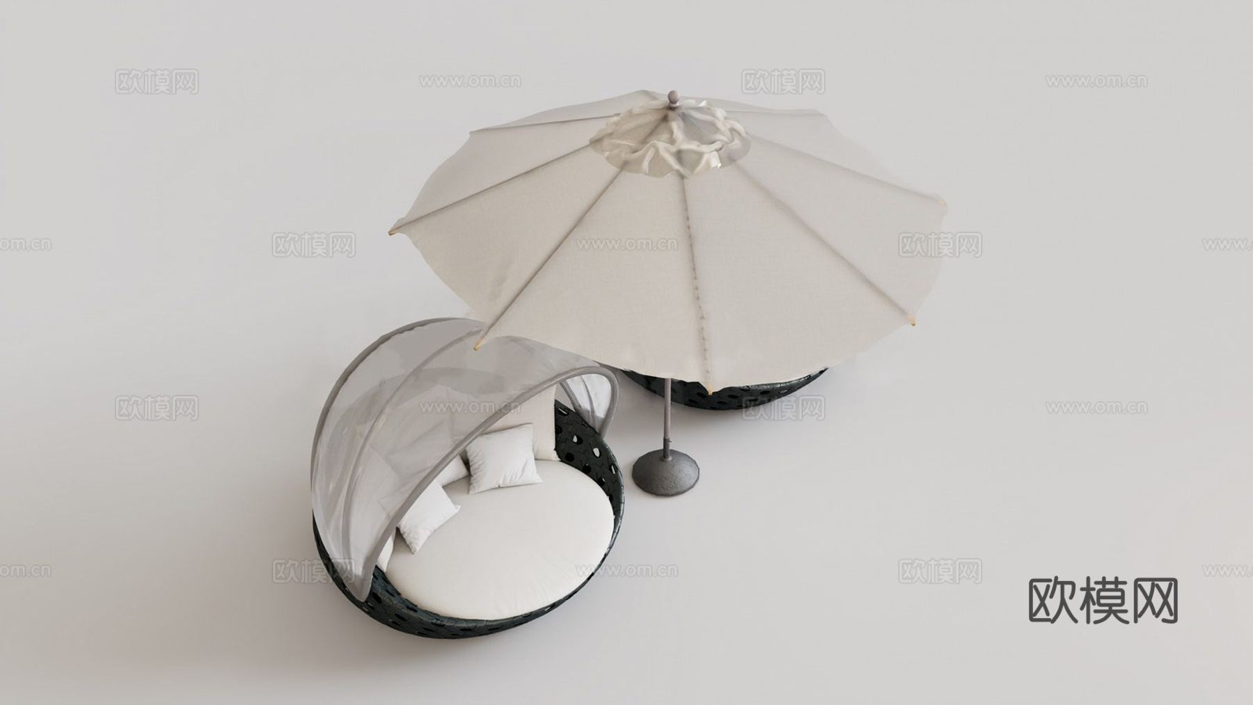 现代模块化双人穹顶躺椅 庭院躺椅 拆除遮阳伞 独立躺椅3d模型