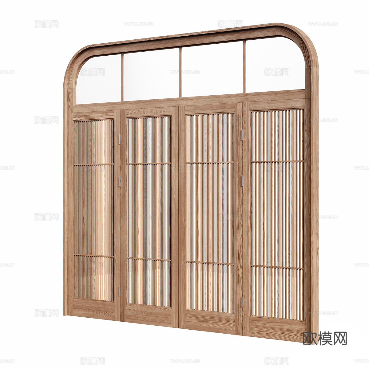新中式侘寂拱形木质双开门3d模型