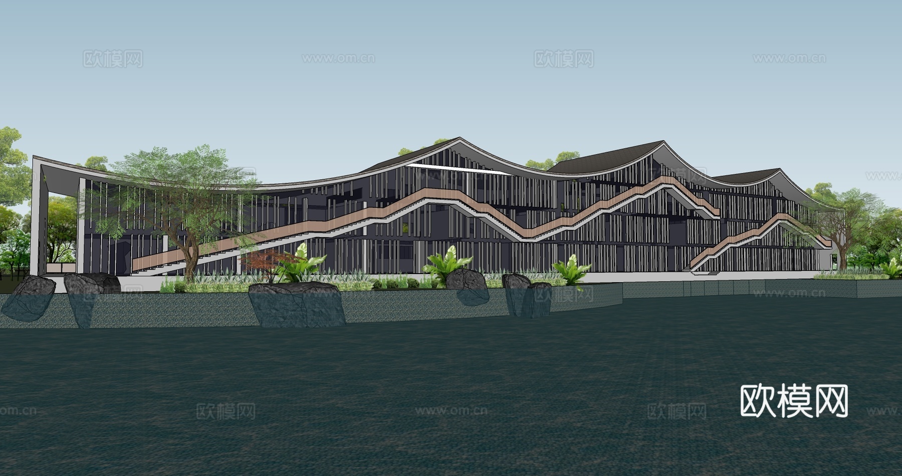现代美术馆博览馆建筑外观su模型下载