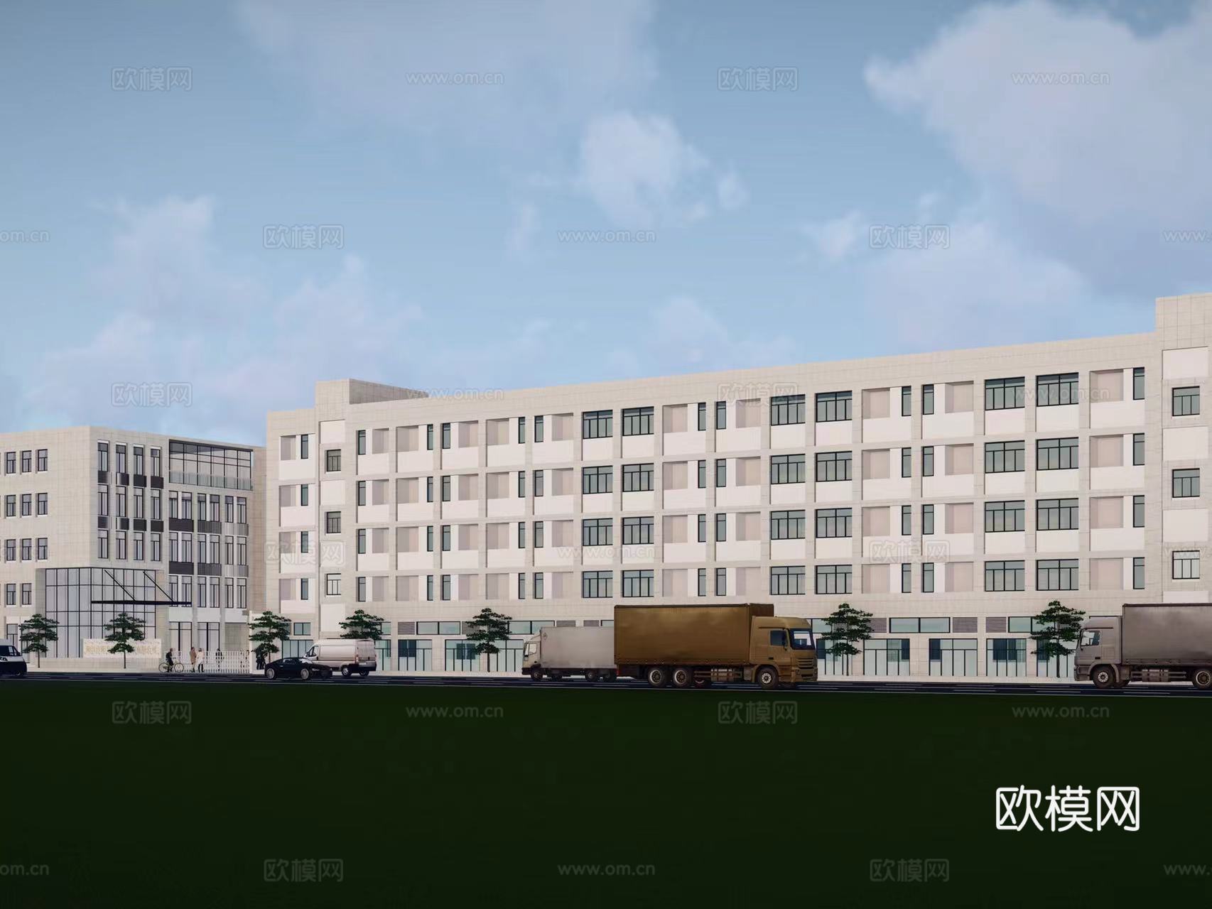 现代工厂厂房外观su模型下载