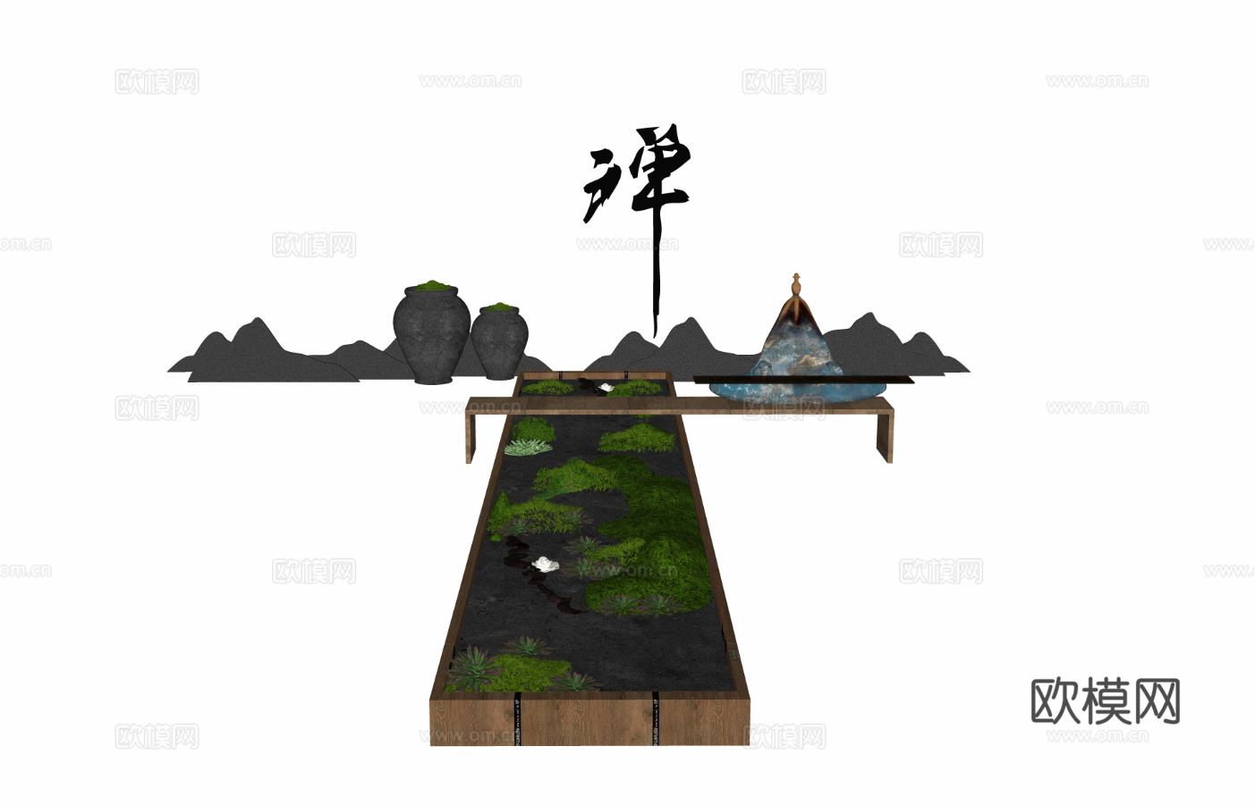 新中式庭院禅意景观小品su模型下载