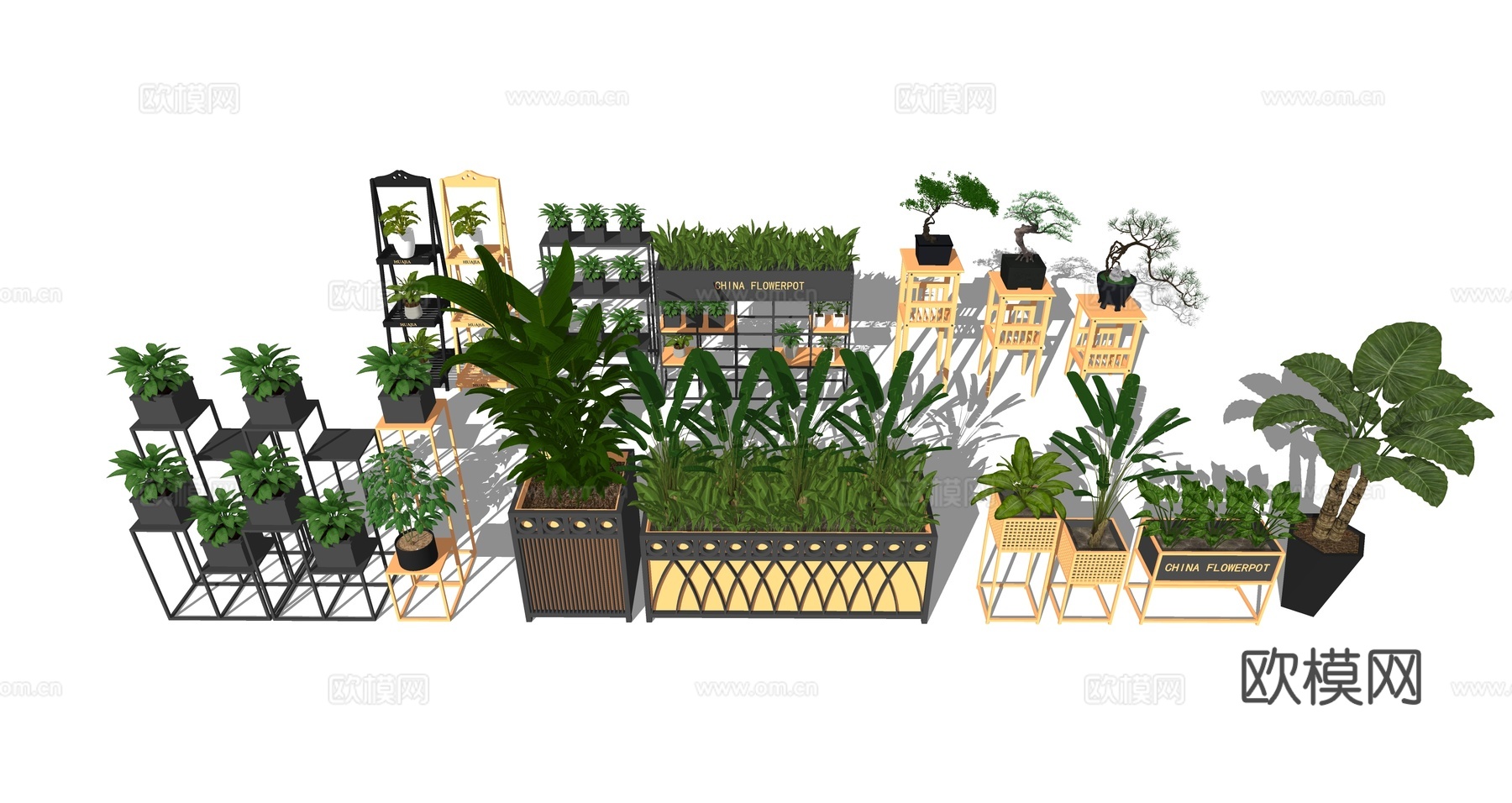 现代花架绿植盆栽su模型下载