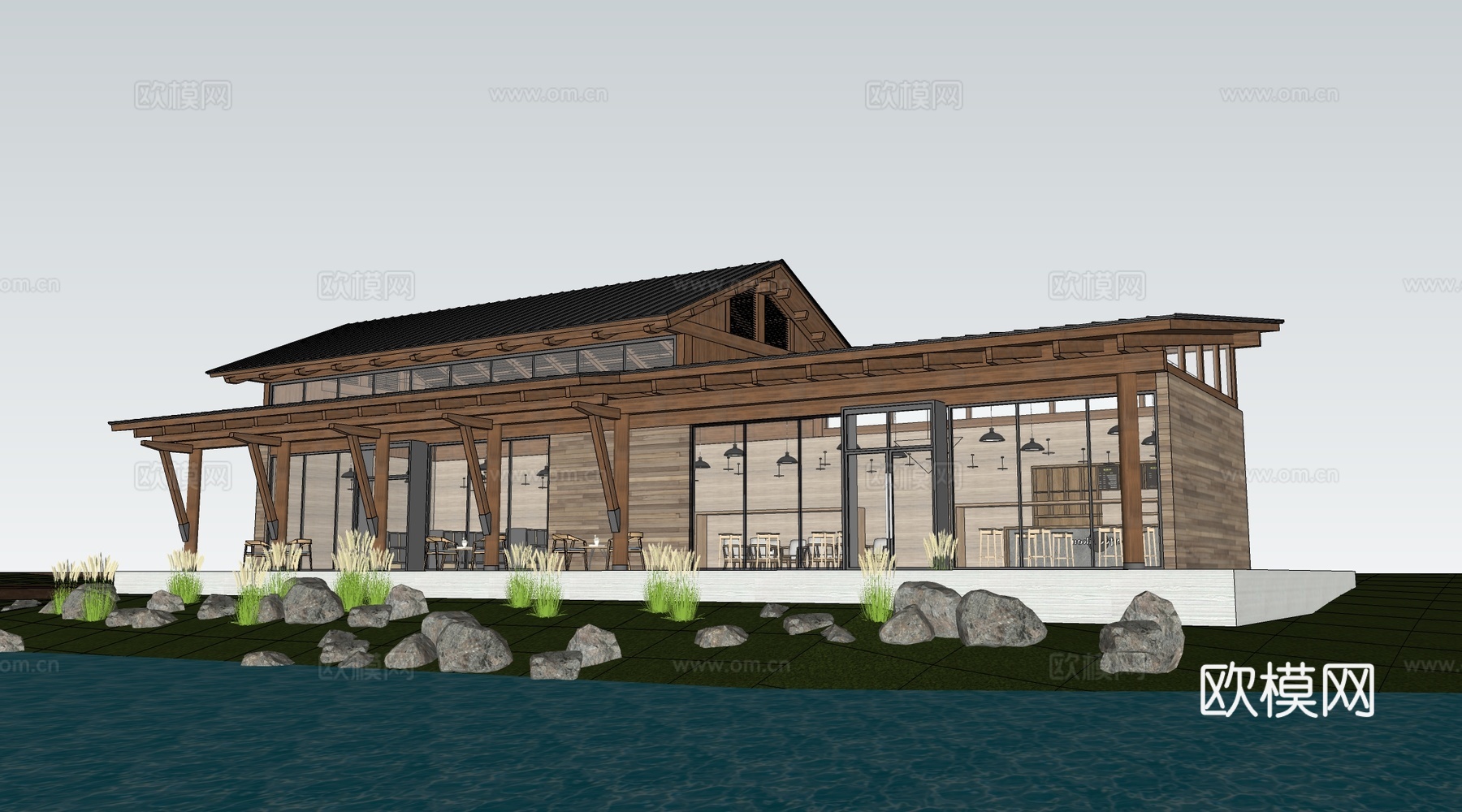 现代小公建 商店建筑 咖啡厅建筑 驿站建筑su模型
