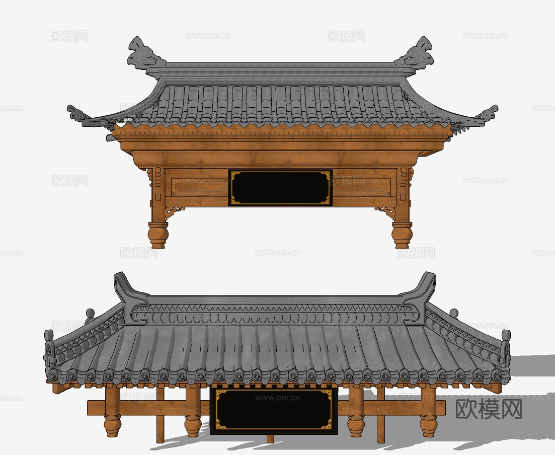中式古建门头屋檐建筑构件su模型下载