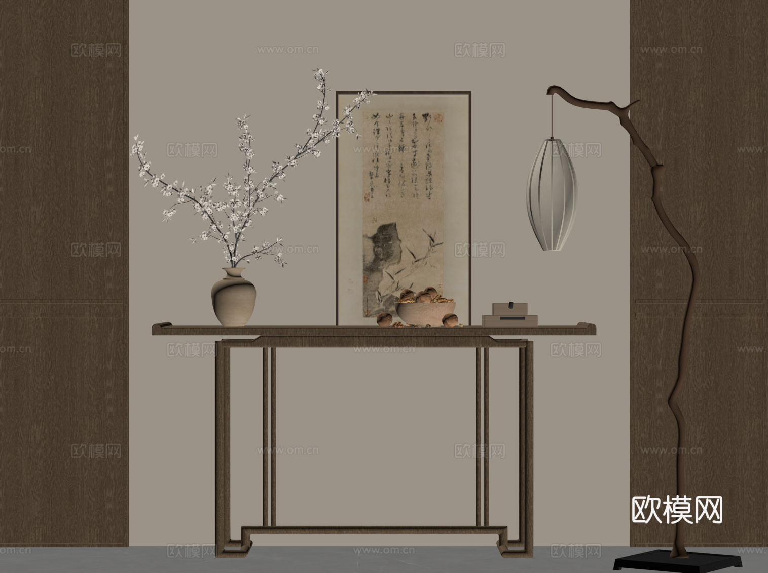 新中式条案 边柜su模型