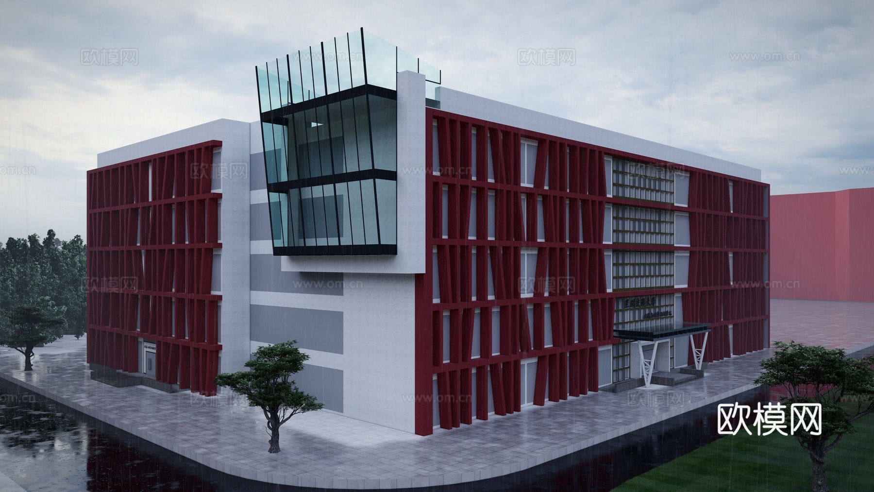 现代学校大学外馆su模型下载