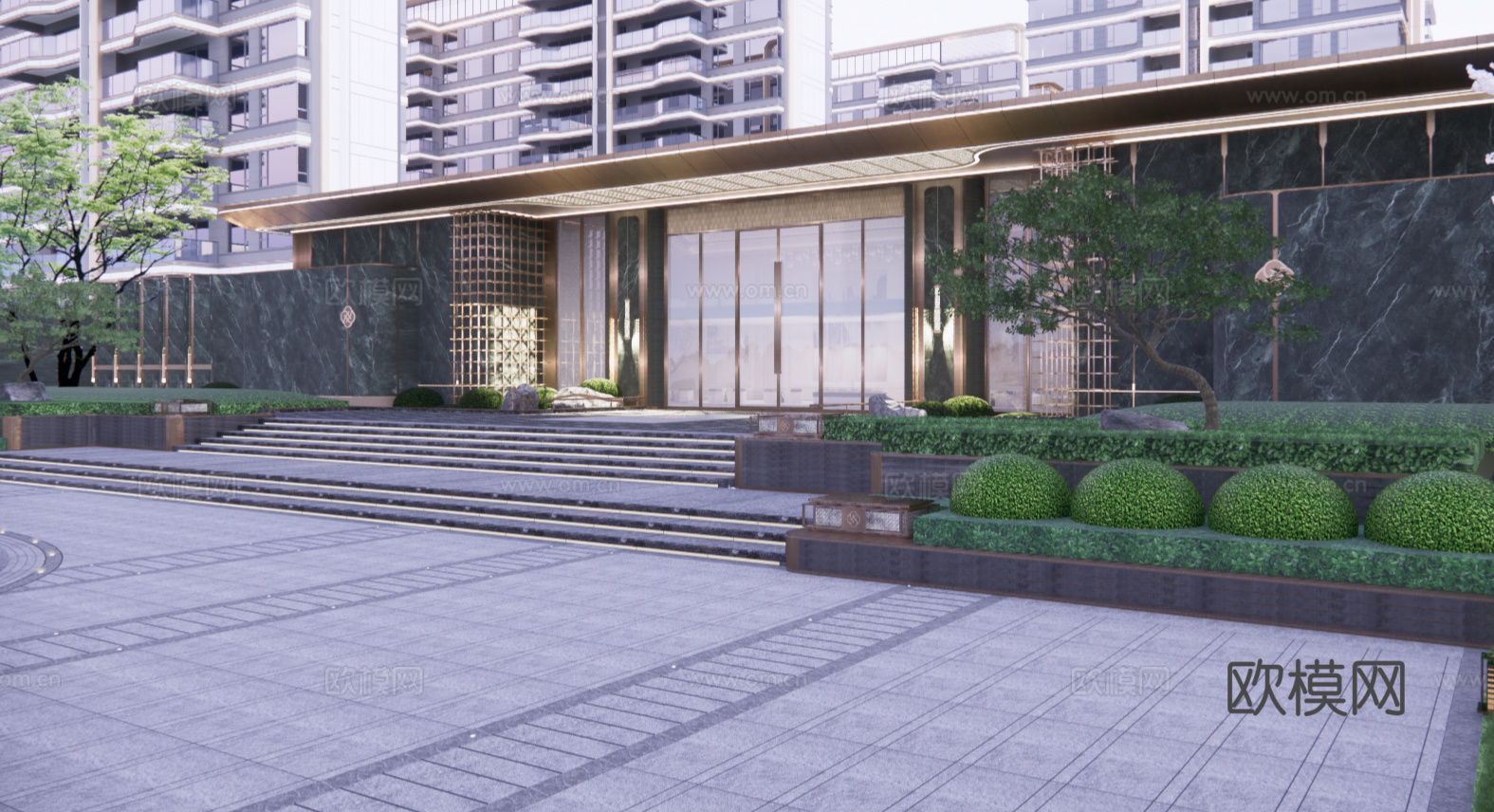 中式九境 示范区入口前场su模型下载
