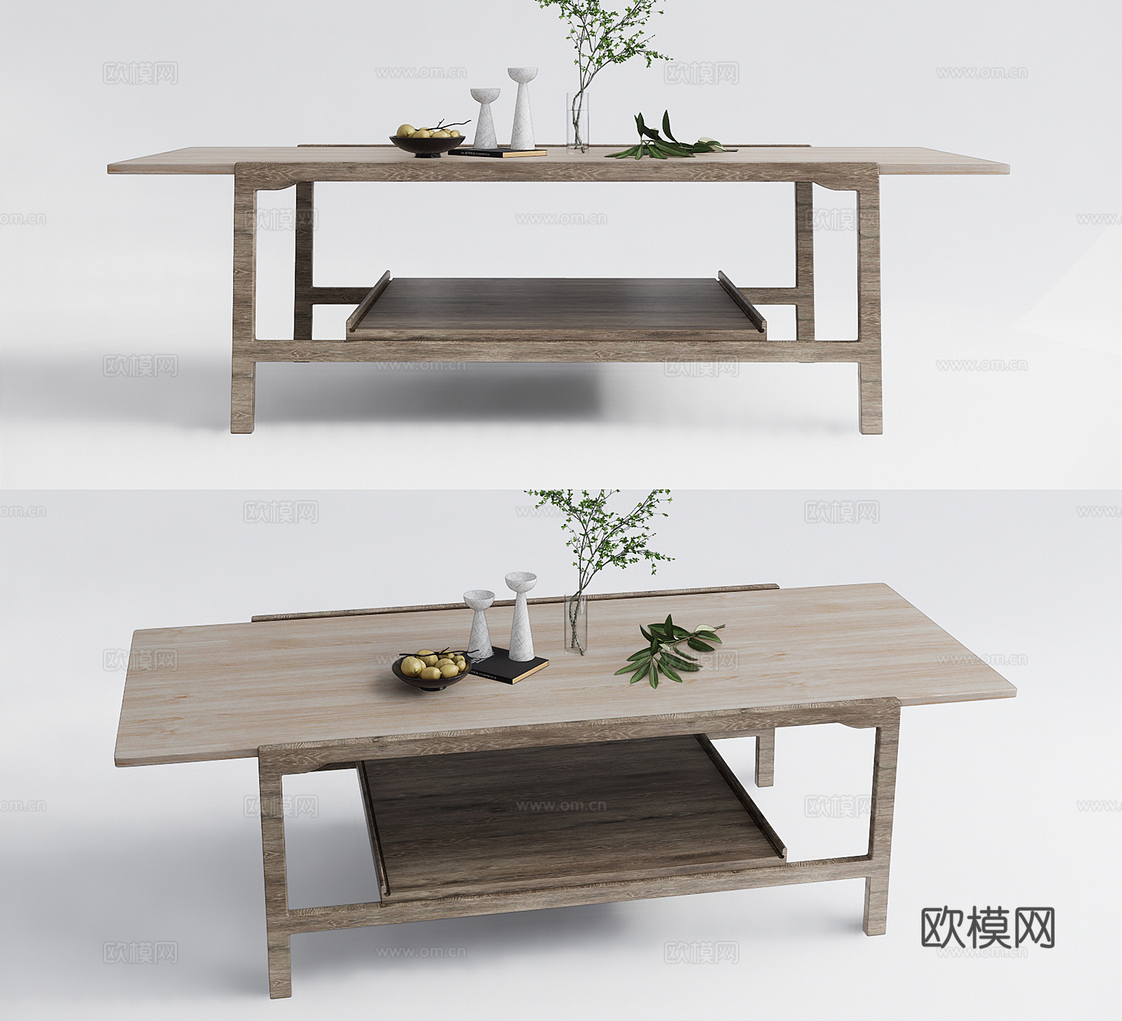 现代实木茶几su模型下载