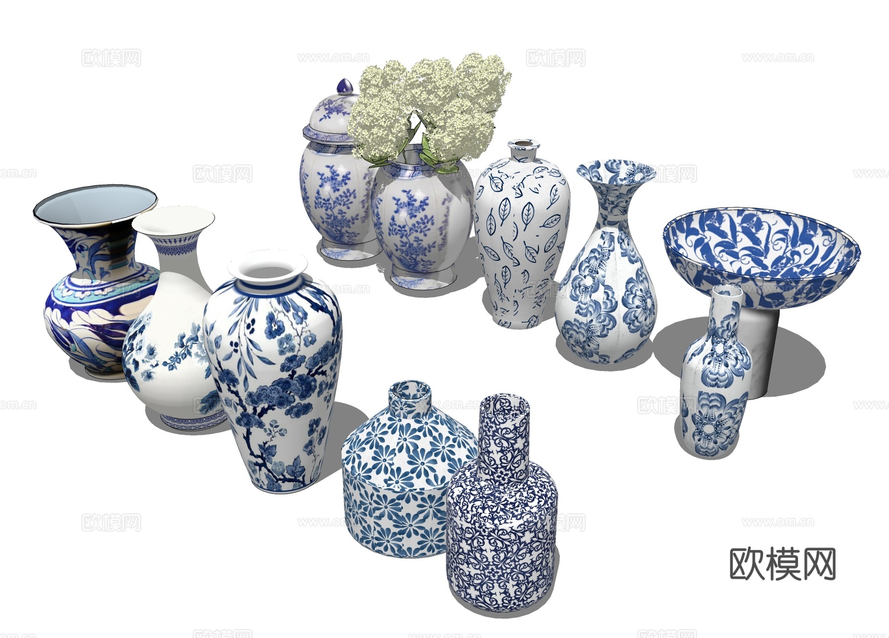 中式青花瓷花瓶 古董瓷器su模型下载