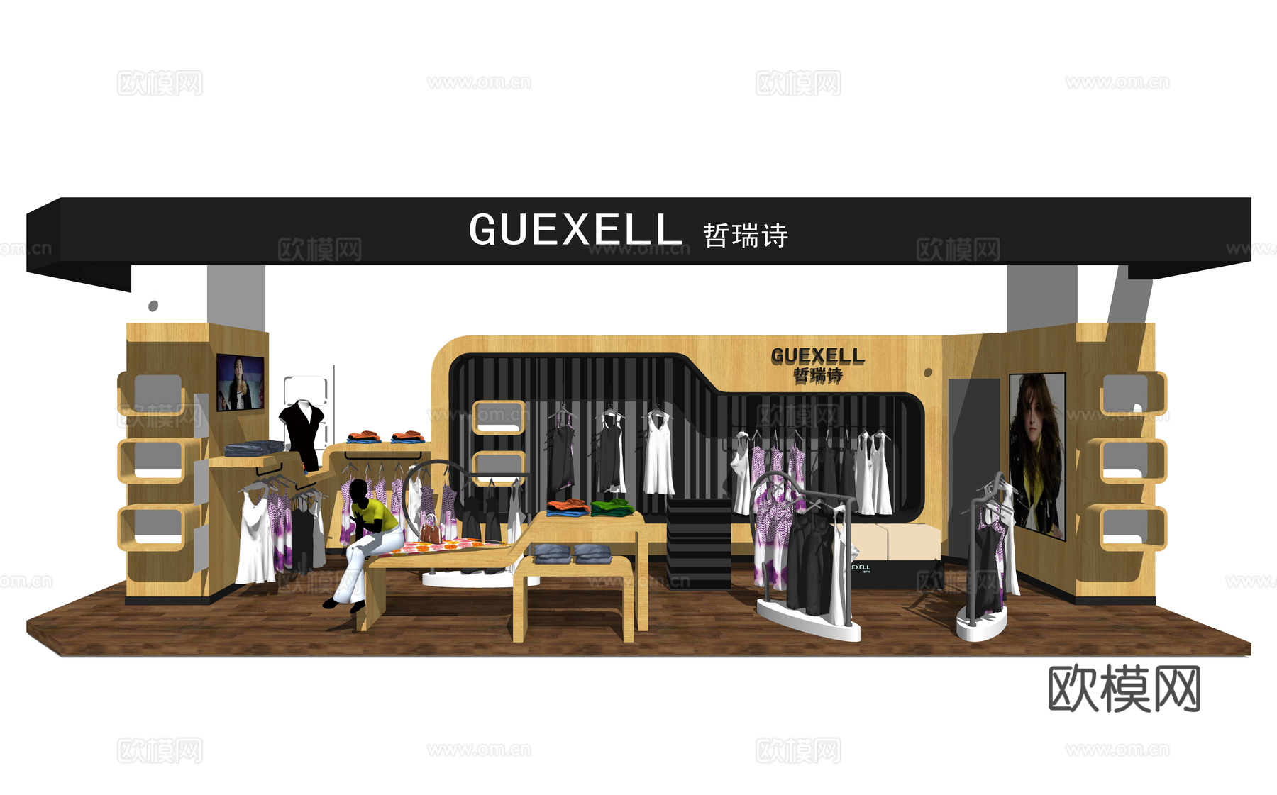 现代服装店展厅su模型下载