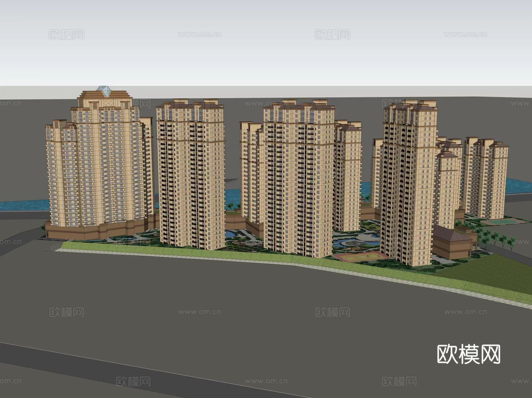欧式住宅楼建筑外观su模型下载