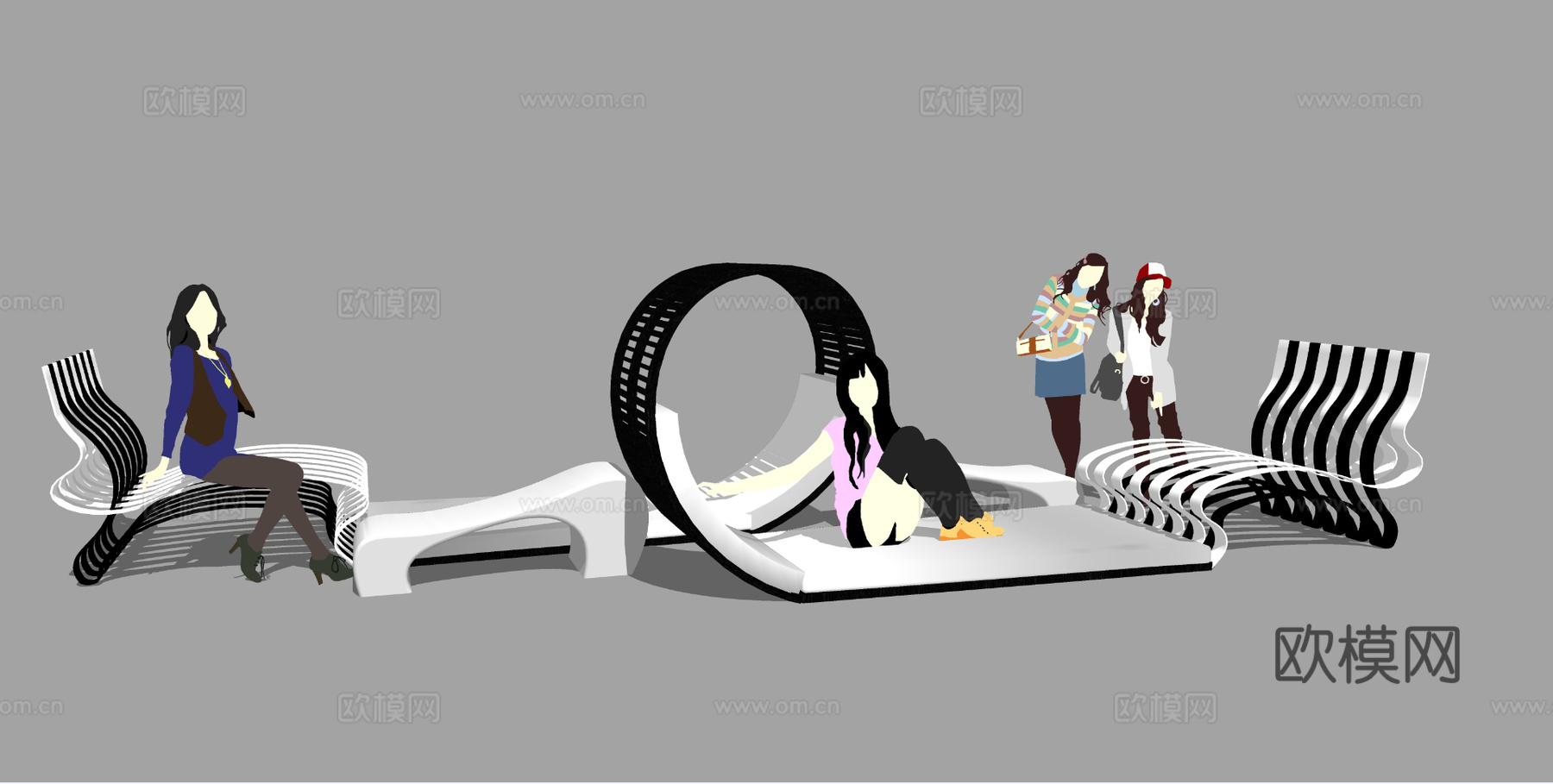 现代户外公用椅su模型下载下载