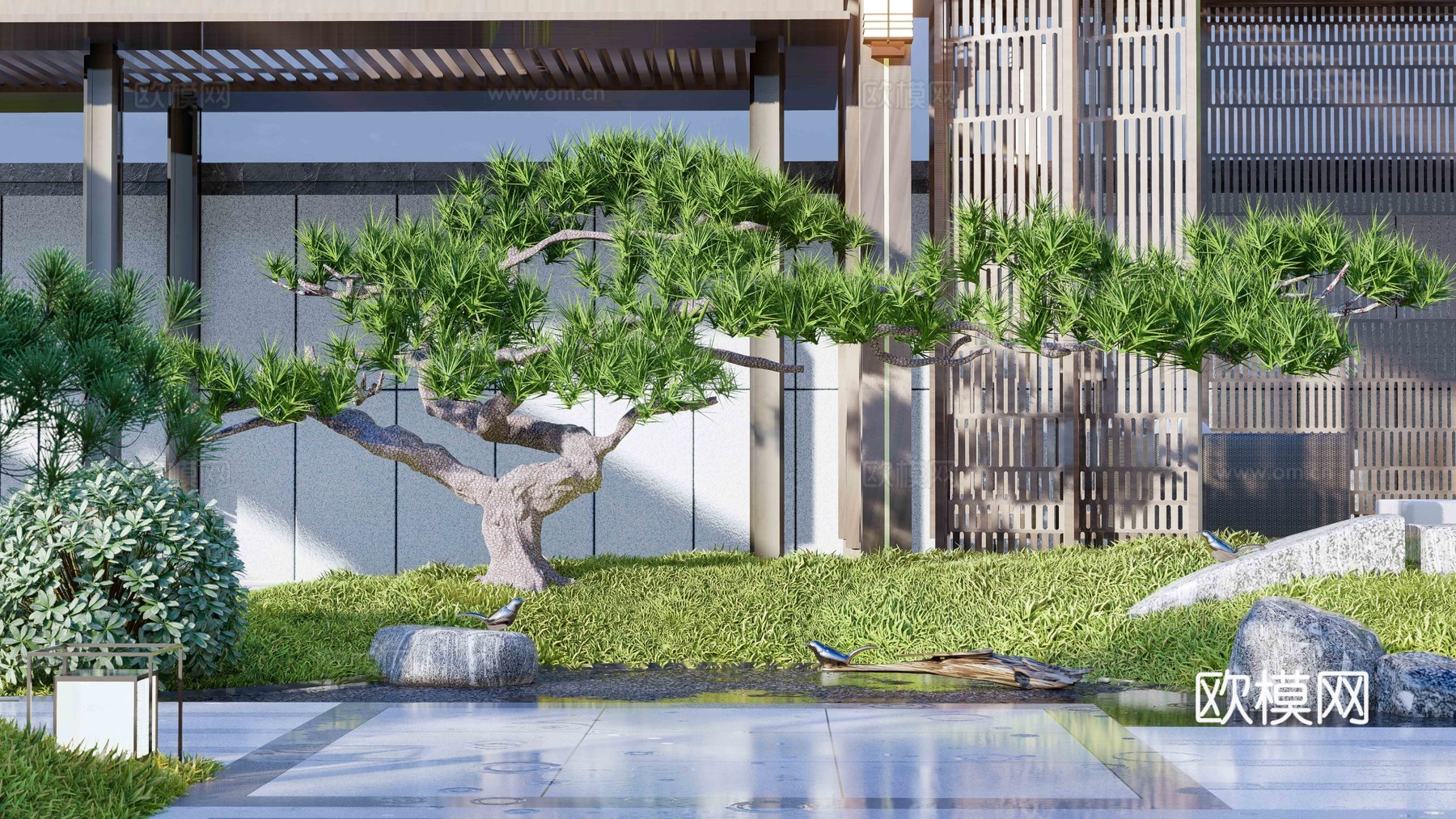 新中式庭院景观su模型下载