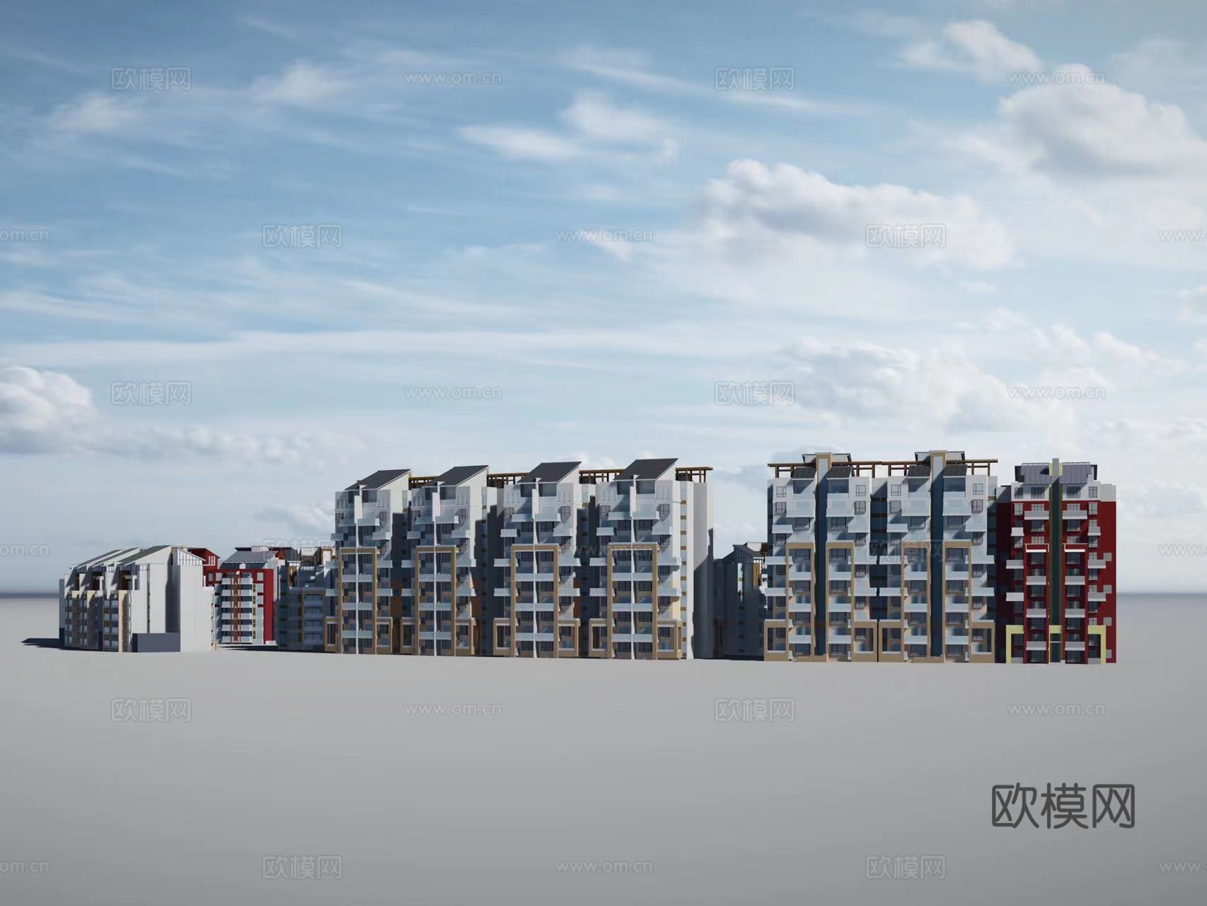 现代住宅楼建筑外观su模型下载