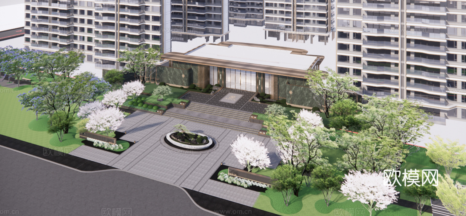 中式九境 示范区入口前场su模型下载